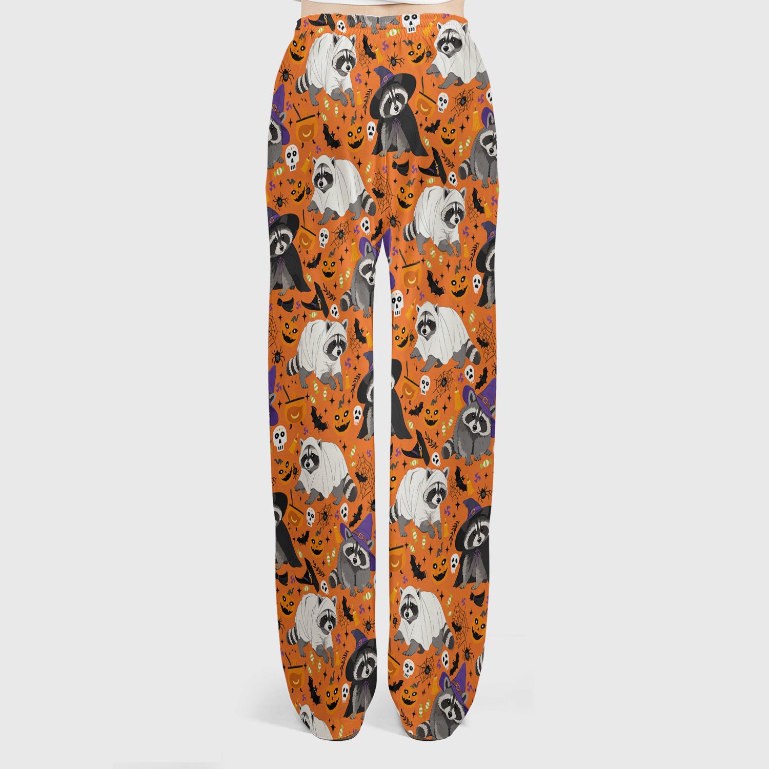 Cute Halloween Raccoon Costumes Print Scrub Set, Scrub Pants and V Neck Top