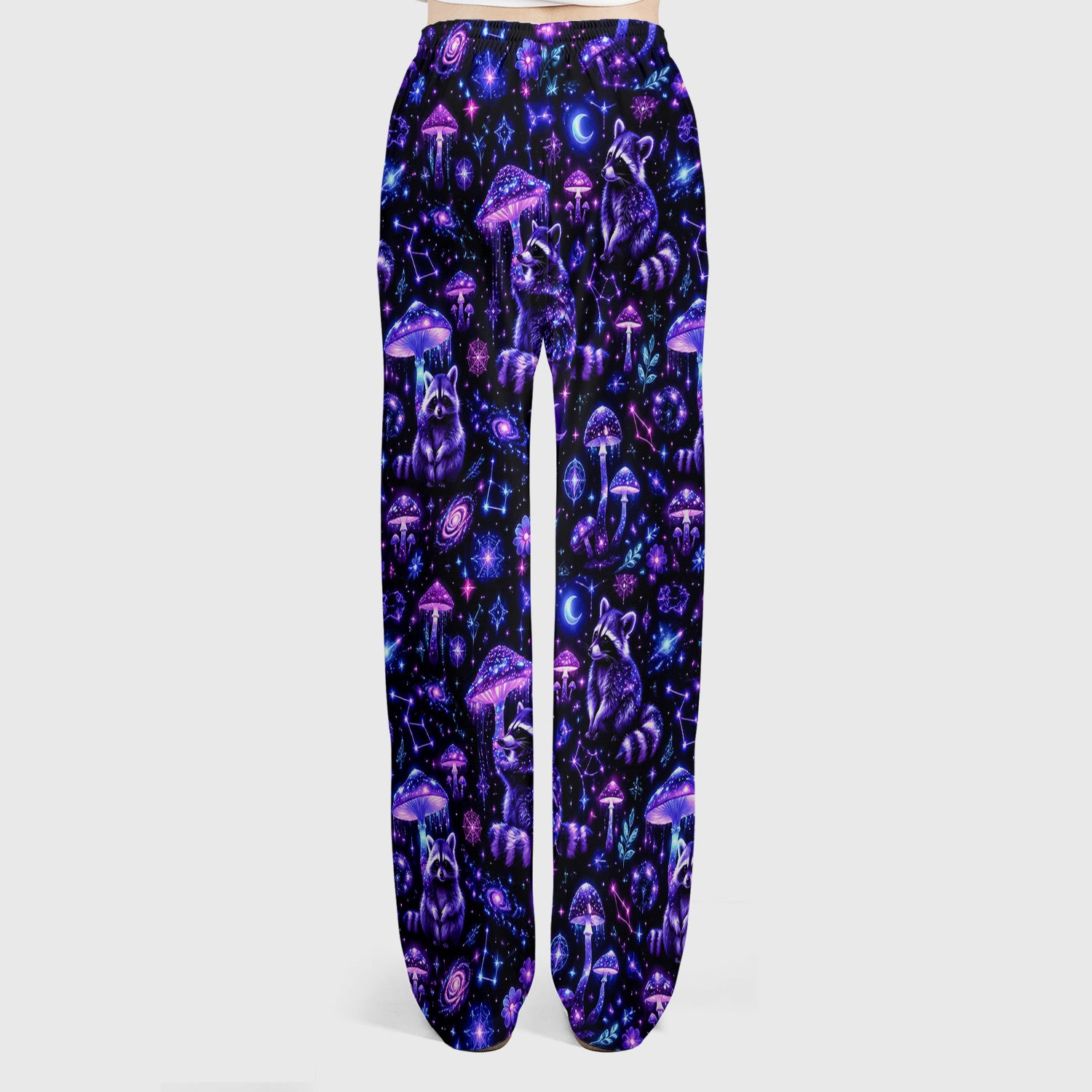 Cosmic Raccoon Mushroom Print Scrub Set, Scrub Pants and V Neck Top