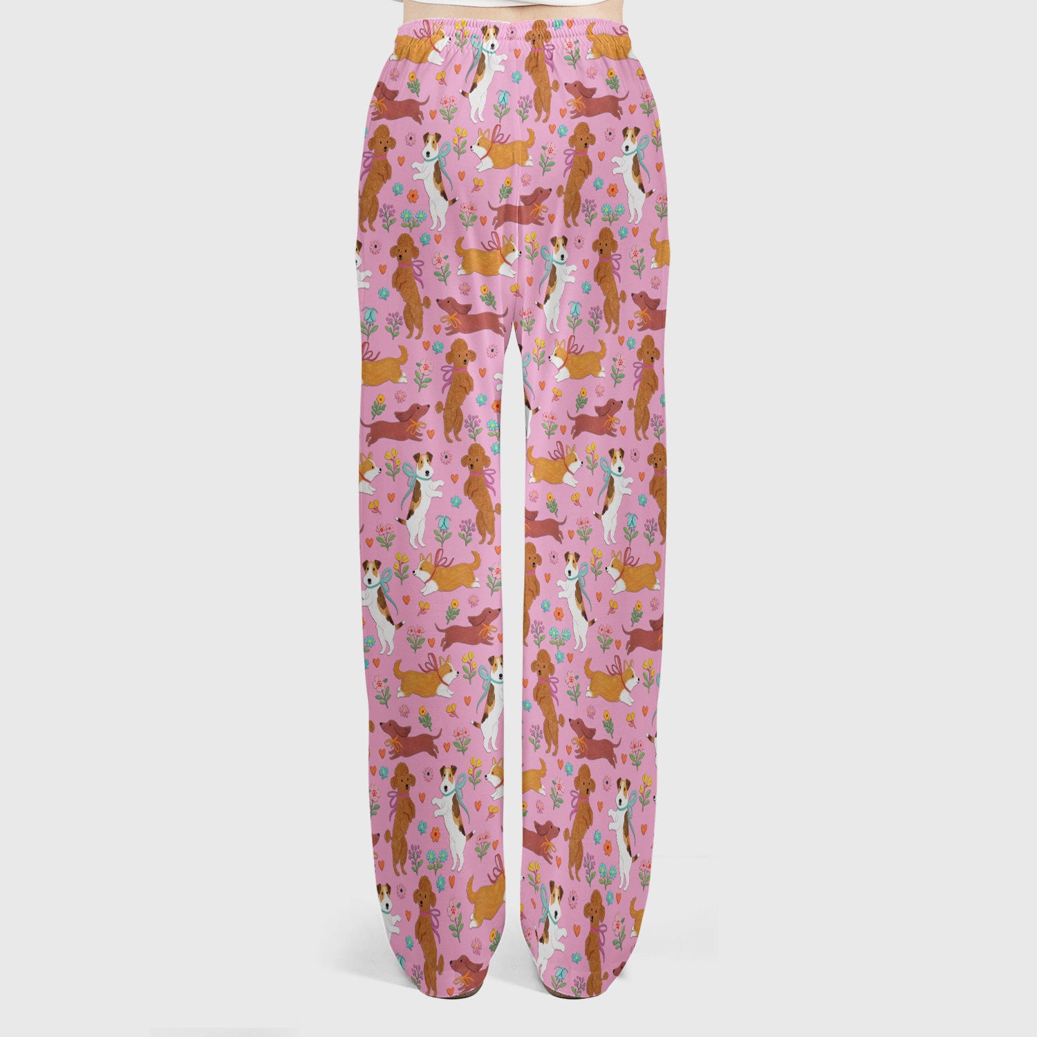 Cute Cartoon Dog Print Women's Scrub Set, Scrub Pants and V Neck Top
