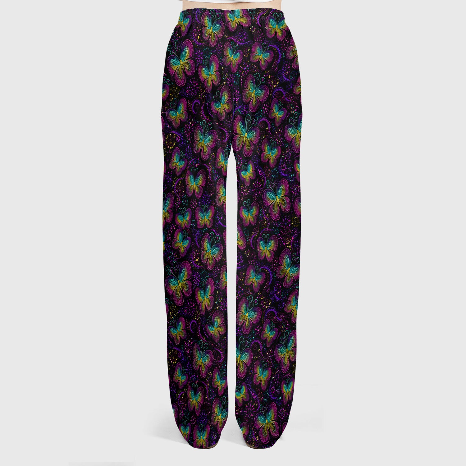 Cute Neon Butterfly Swirl Pattern Scrub Set, Scrub Pants and V Neck Top