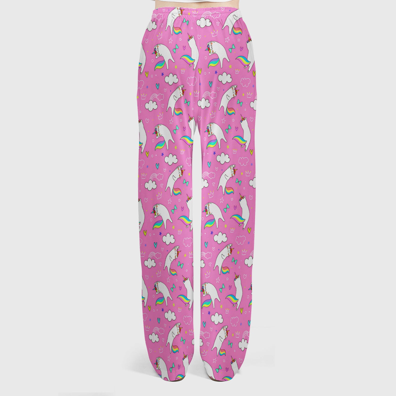 Unicorn Cat With Rainbow Tail Clouds Scrub Set, Scrub Pants and V Neck Top