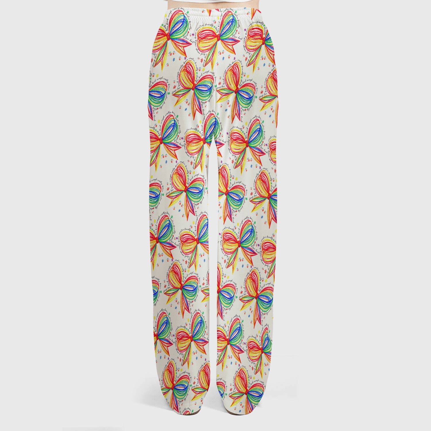 Colorful Rainbow Bow Pattern Scrub Set, Scrub Pants and V Neck Top