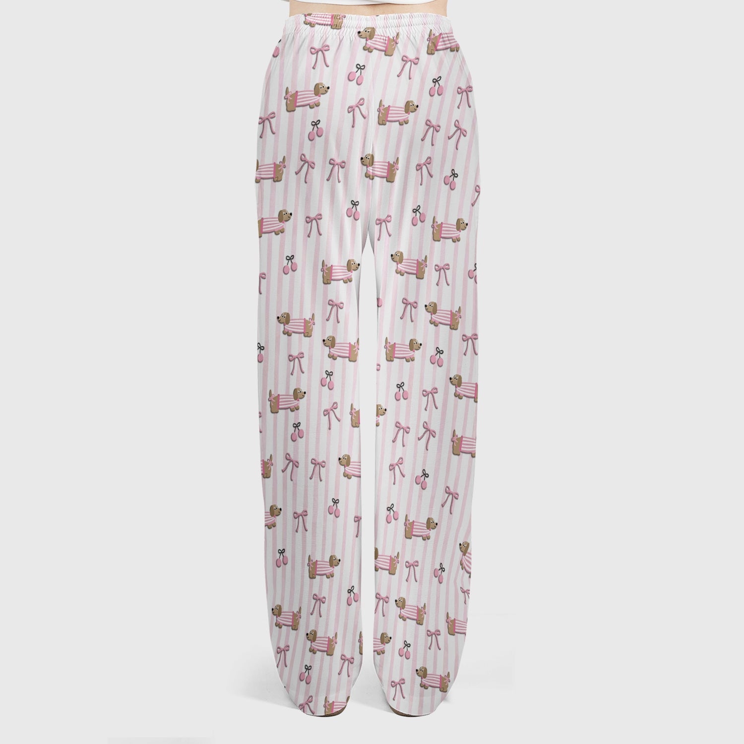 Cute Dachshund Pink Stripe Pattern Scrub Set, Women's Scrub Sets