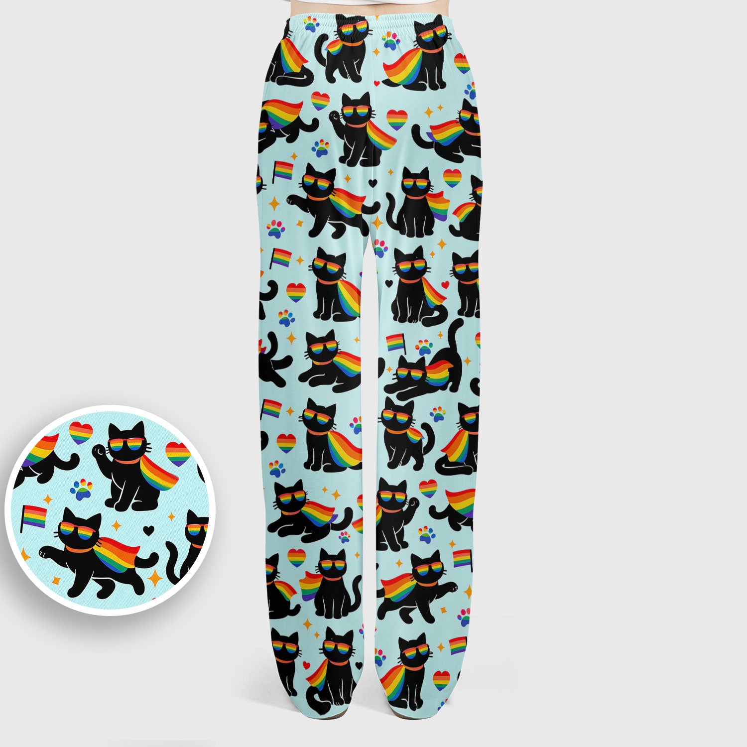 Rainbow Black Cat Pride Pattern Scrub Set, Breathable Med Uniform