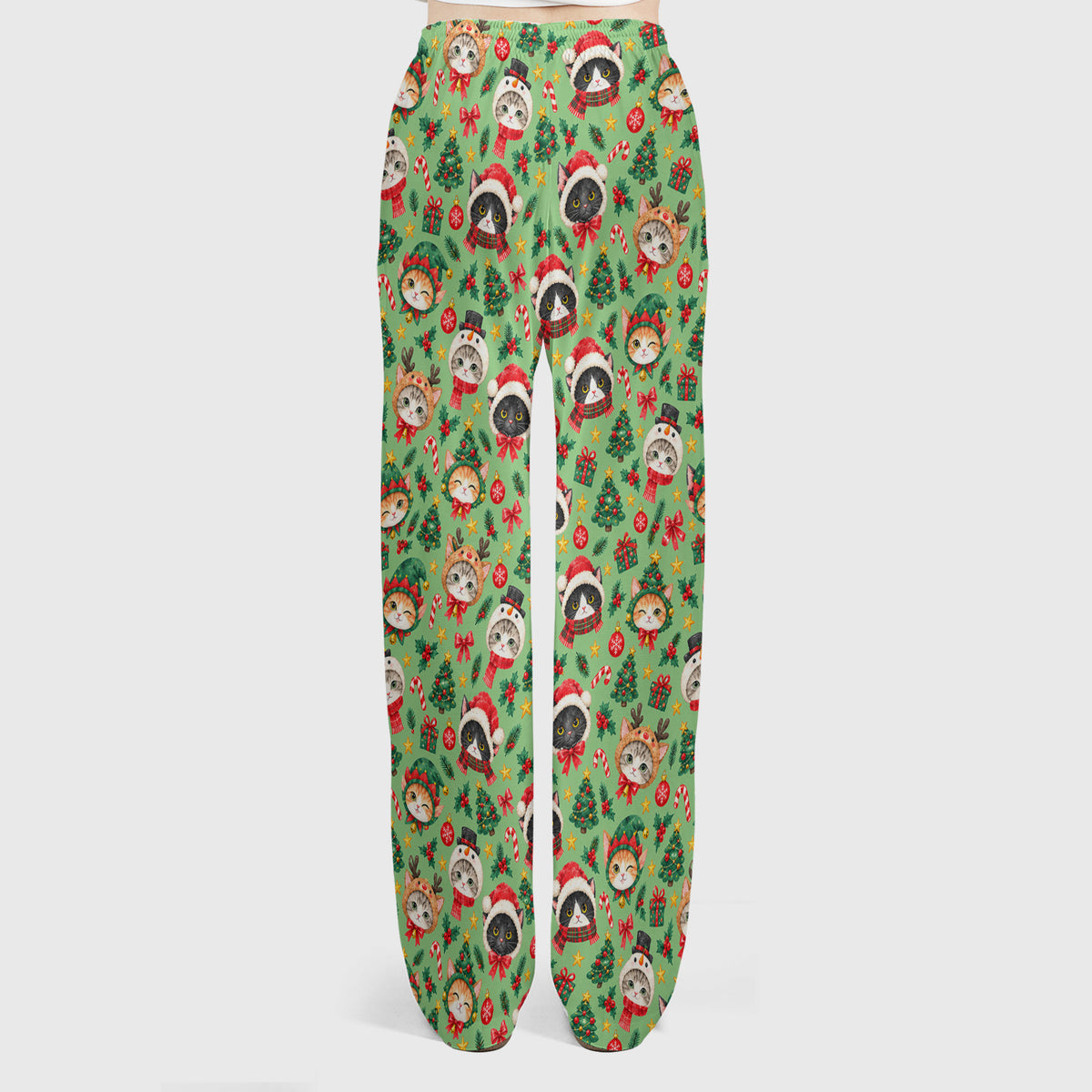 Christmas Cats And Trees Pattern Scrub Set, Scrub Pants and V Neck Top