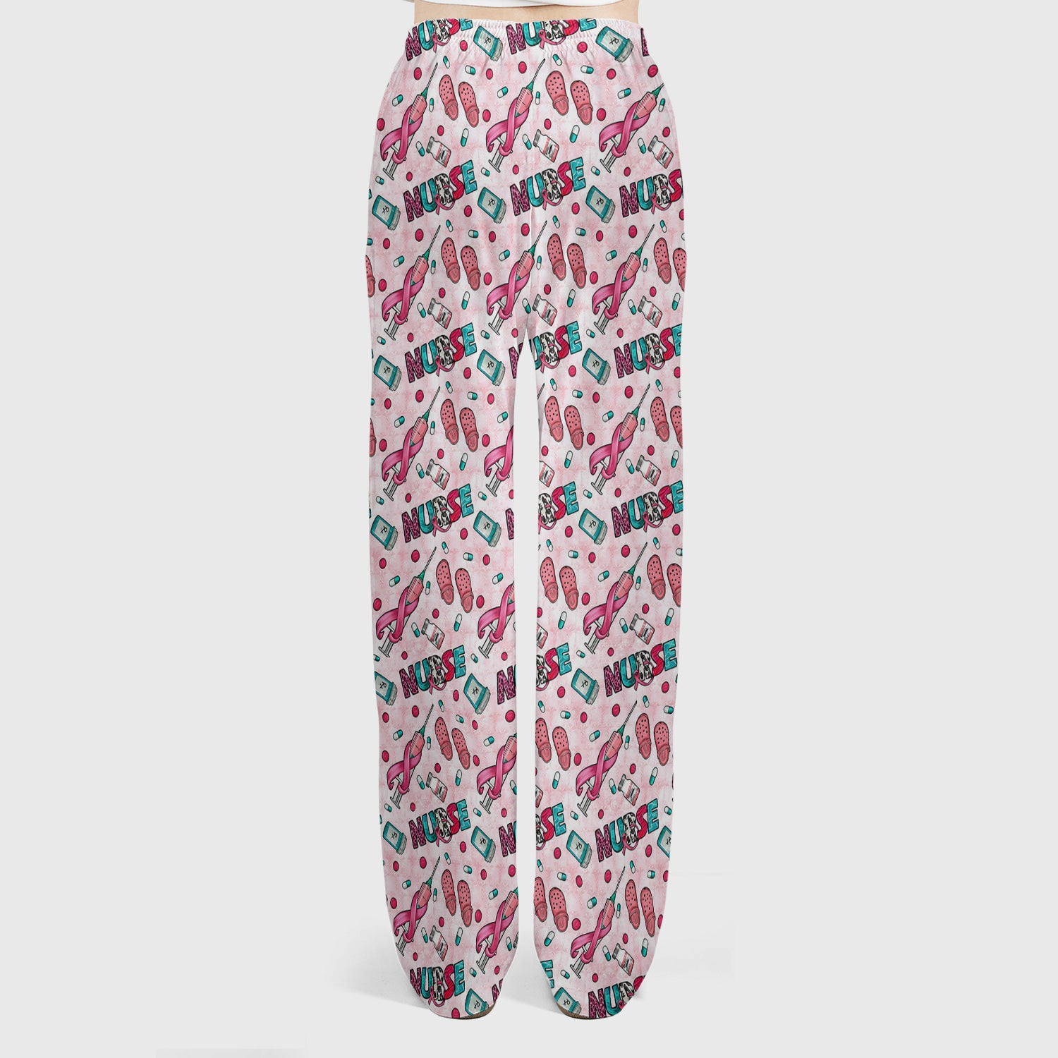 Pink Ribbon with Recovery Print Scrub Set, Scrub Pants and V Neck Top