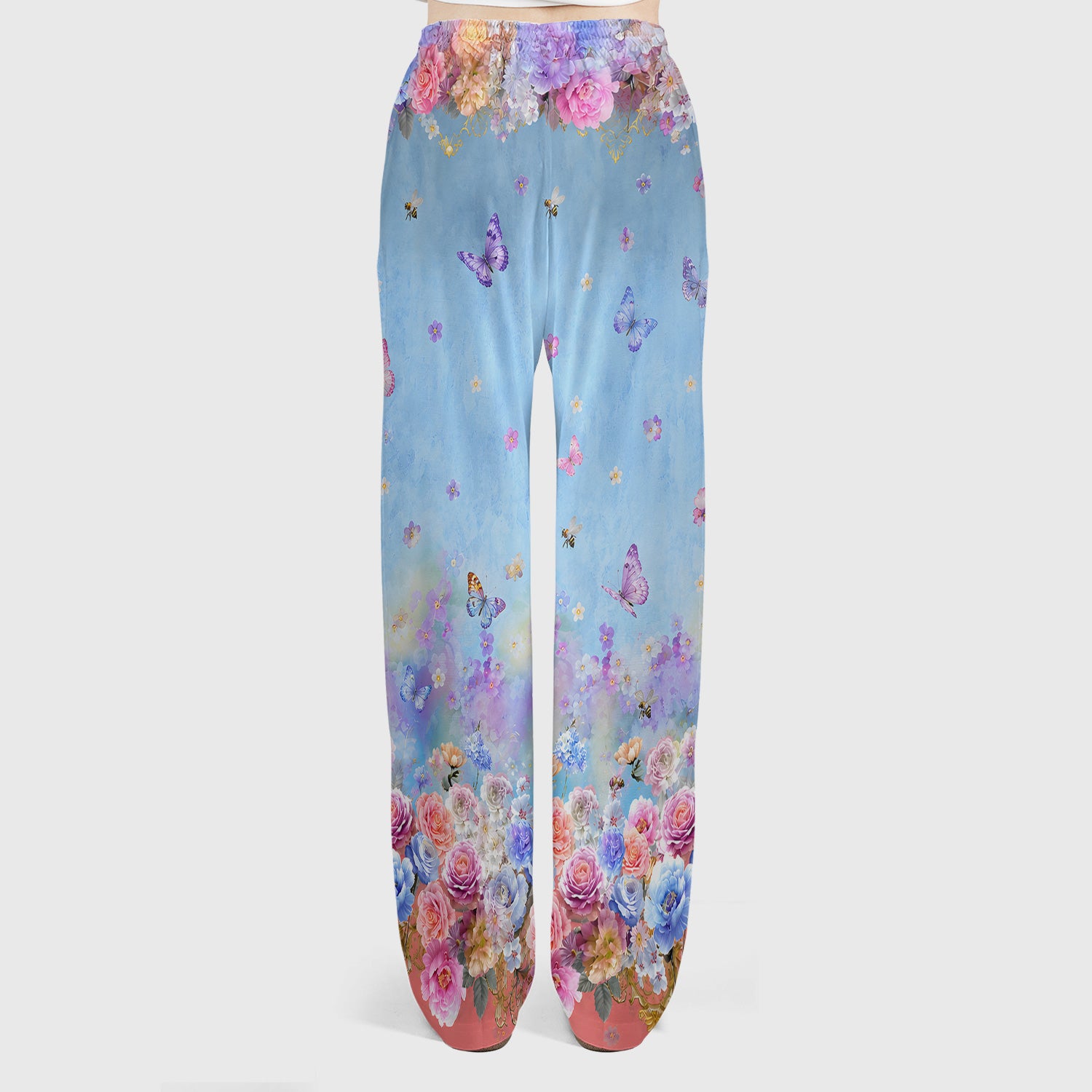 Pastel Flower Garden Print Scrub Set, Scrub Pants and V Neck Top