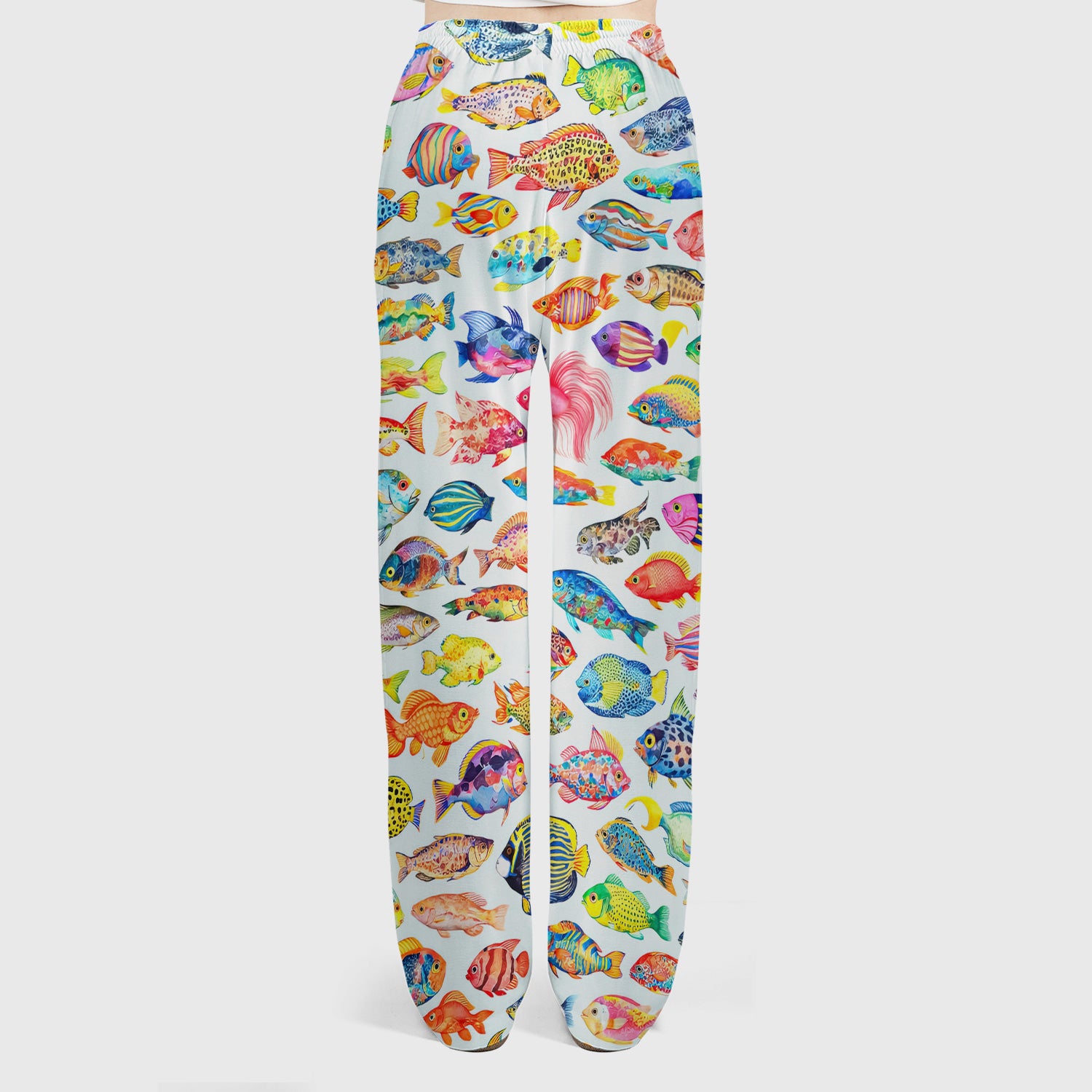 Colorful Tropical Fish Pattern Scrub Set, Scrub Pants and V Neck Top