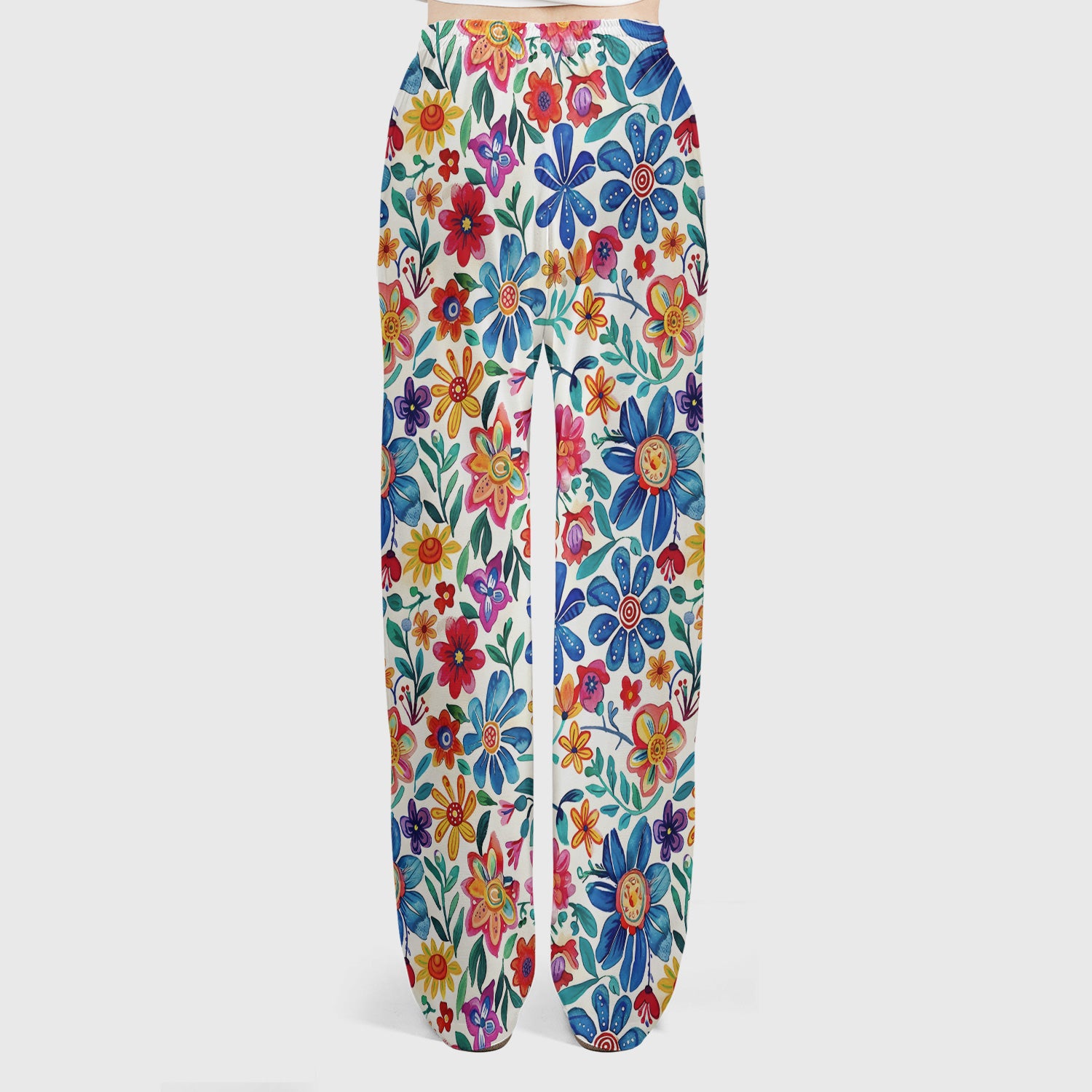 Colorful Folk Floral Print Scrub Set, Scrub Pants and V Neck Top