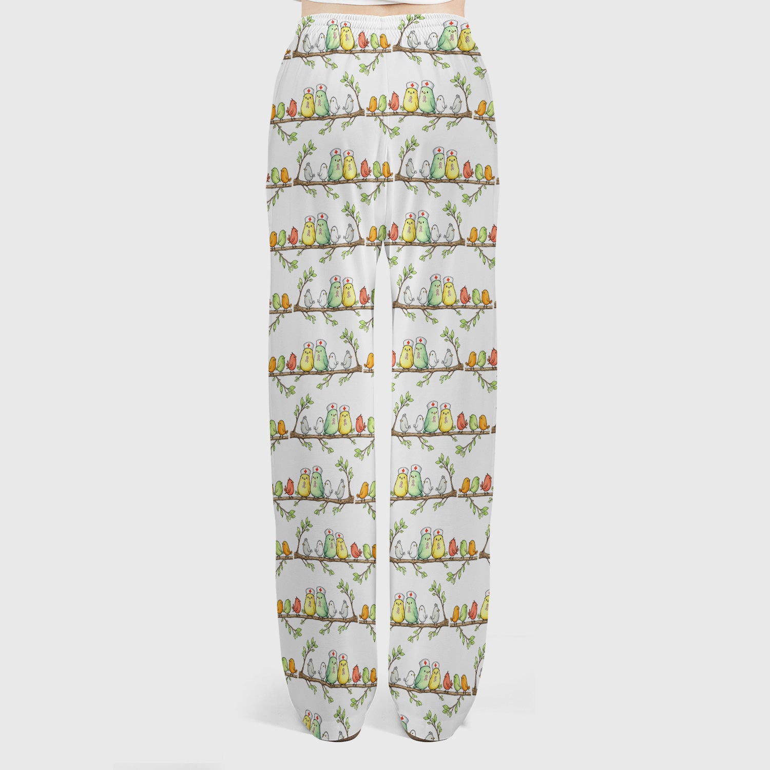 Cute Pink Ribbon Birds Scrub Set, Scrub Pants and V Neck Top