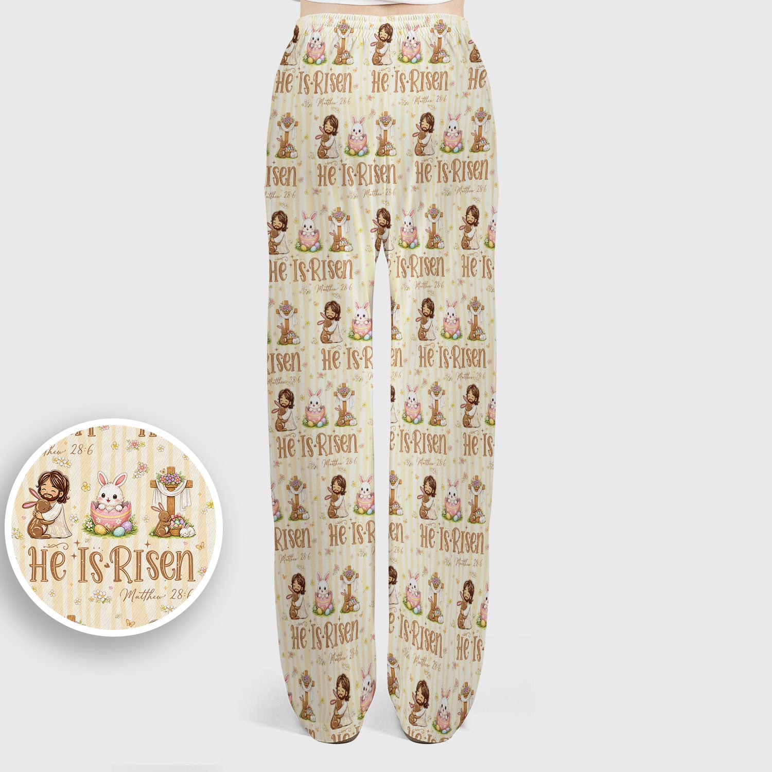 He Is Risen Jesus Easter Print Sets, Scrub Pants and V Neck Top
