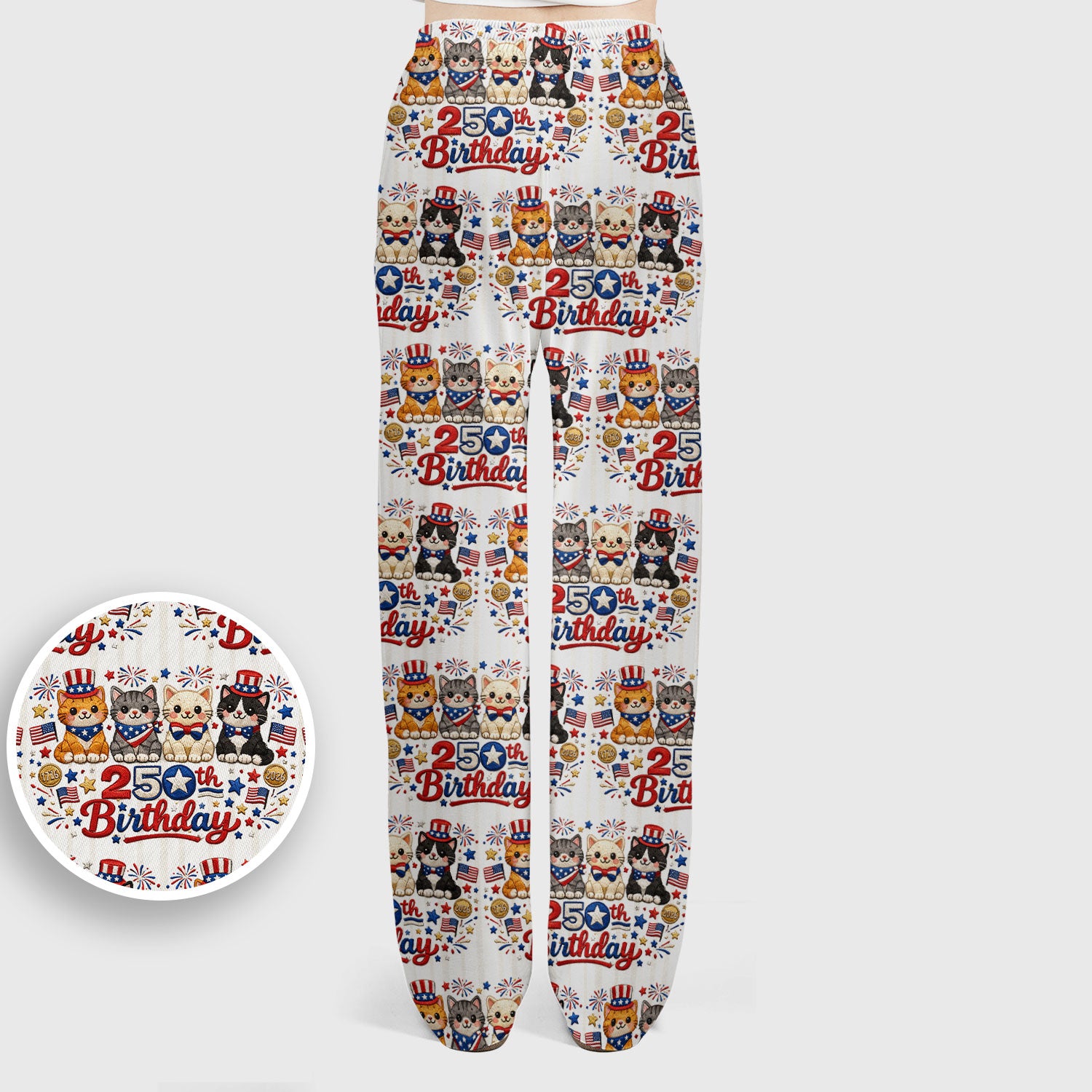 America 250th Anniversary Cat Pattern Scrub Set, Scrub Pants and V Neck Top