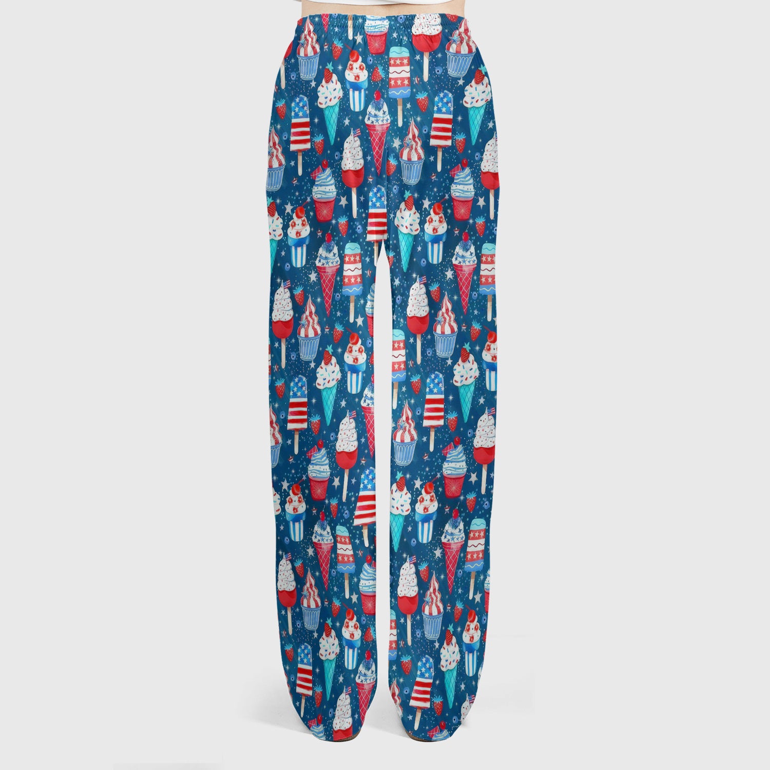 Cute Patriotic Ice Cream Popsicles With USA Flag Dessert Scrub Set, Scrub Pants and V Neck Top