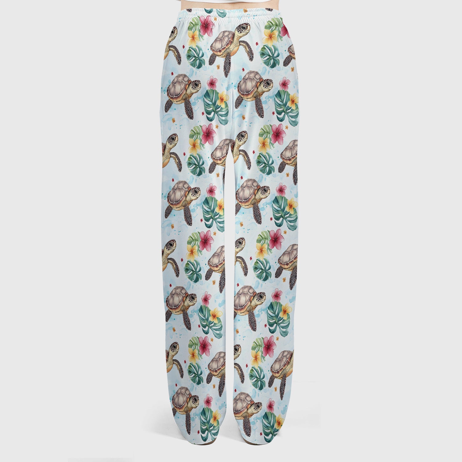 Sea Turtle Tropical Floral Pattern Scrub Set, Scrub Pants and V Neck Top