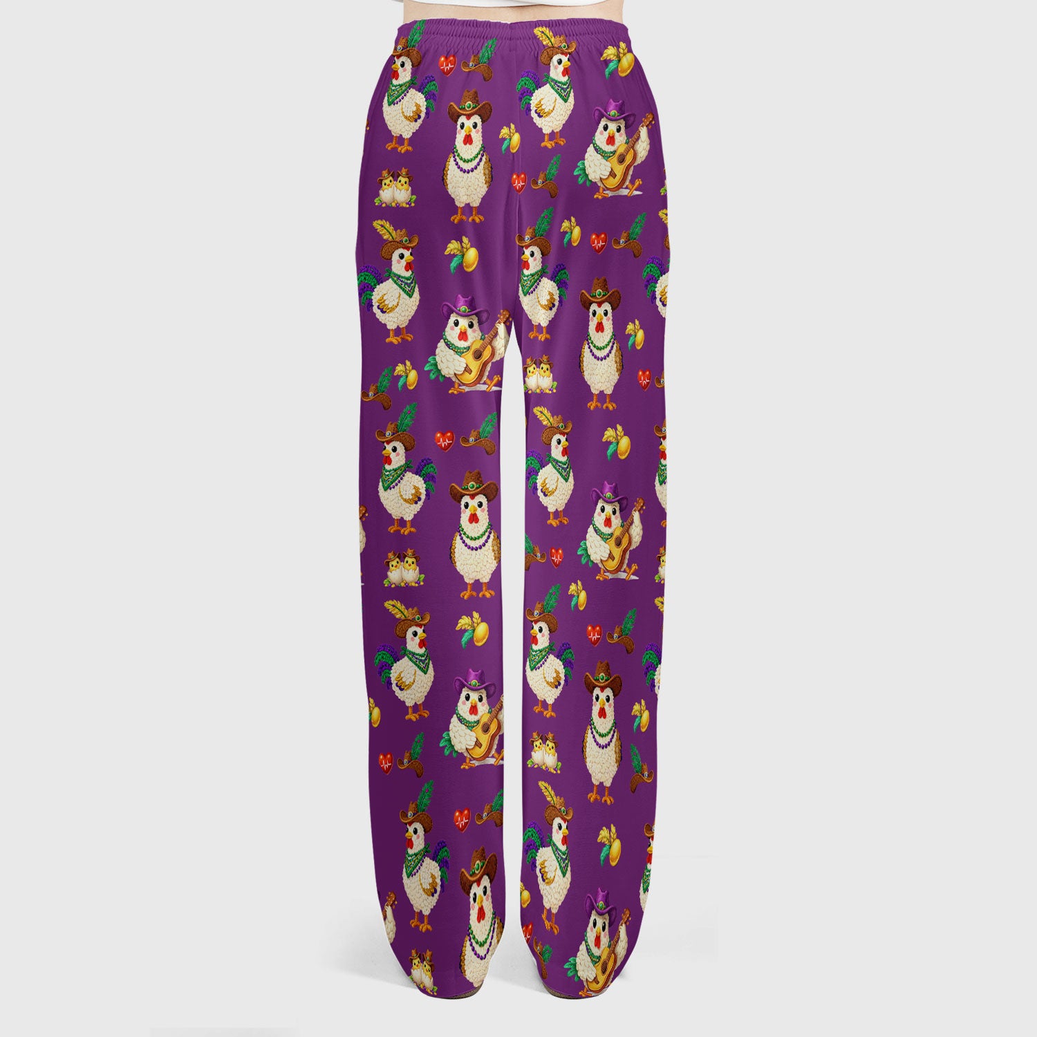 Funny Mardi Gras Rooster Cowboy Print Set, Women's Scrub Sets