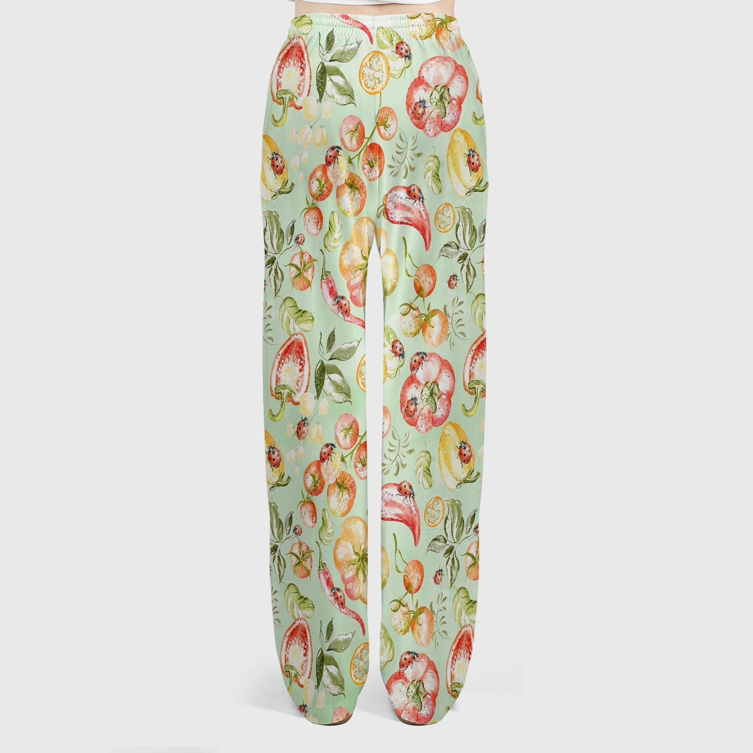 Cute Watercolor Veggie Ladybug Pattern Scrub Set, Scrub Pants and V Neck Top