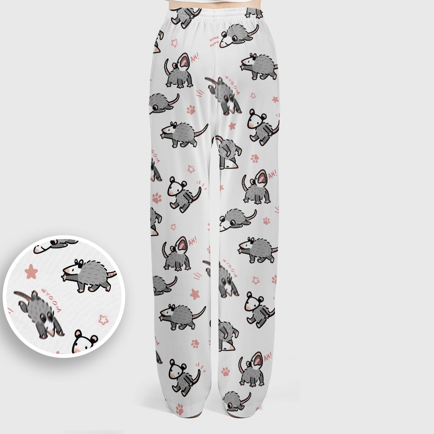 Playful Cartoon Opossum Character Pattern Scrub Set, Women's Scrub Sets