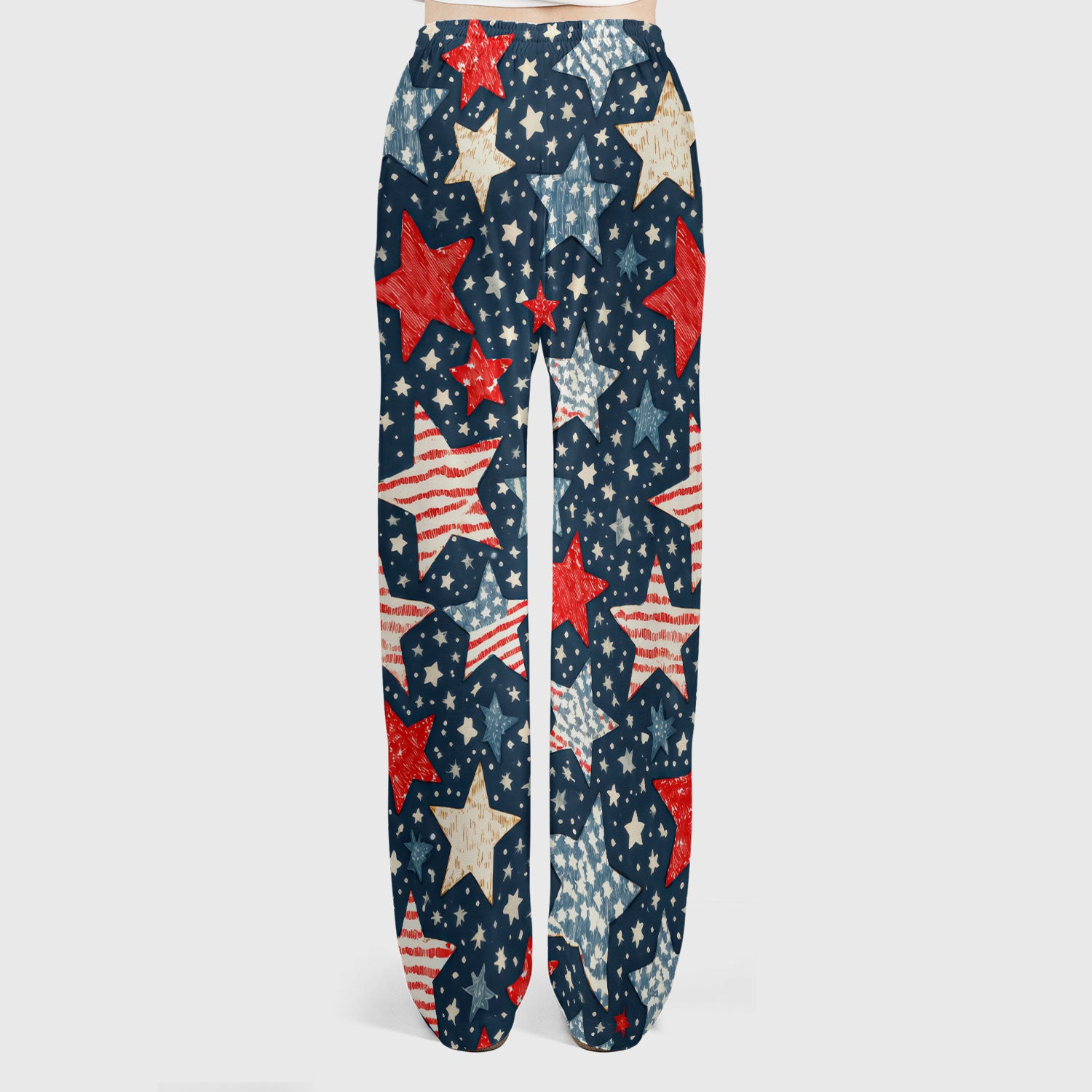 Patriotic Star Pattern Women's Scrub Set, Scrub Pants and V Neck Top