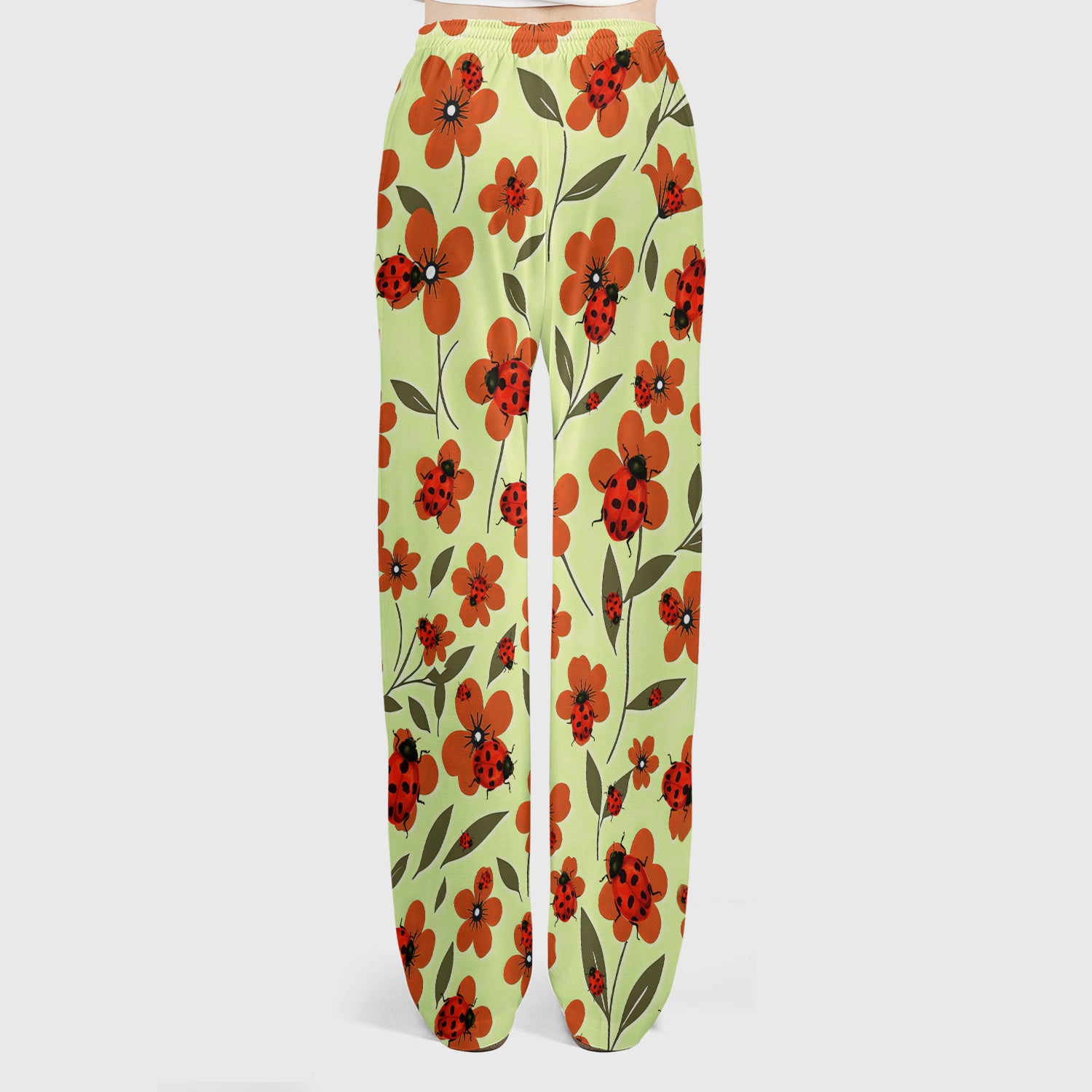 Ladybug on Orange Floral Garden Pattern Scrub Set, Breathable Med Uniform