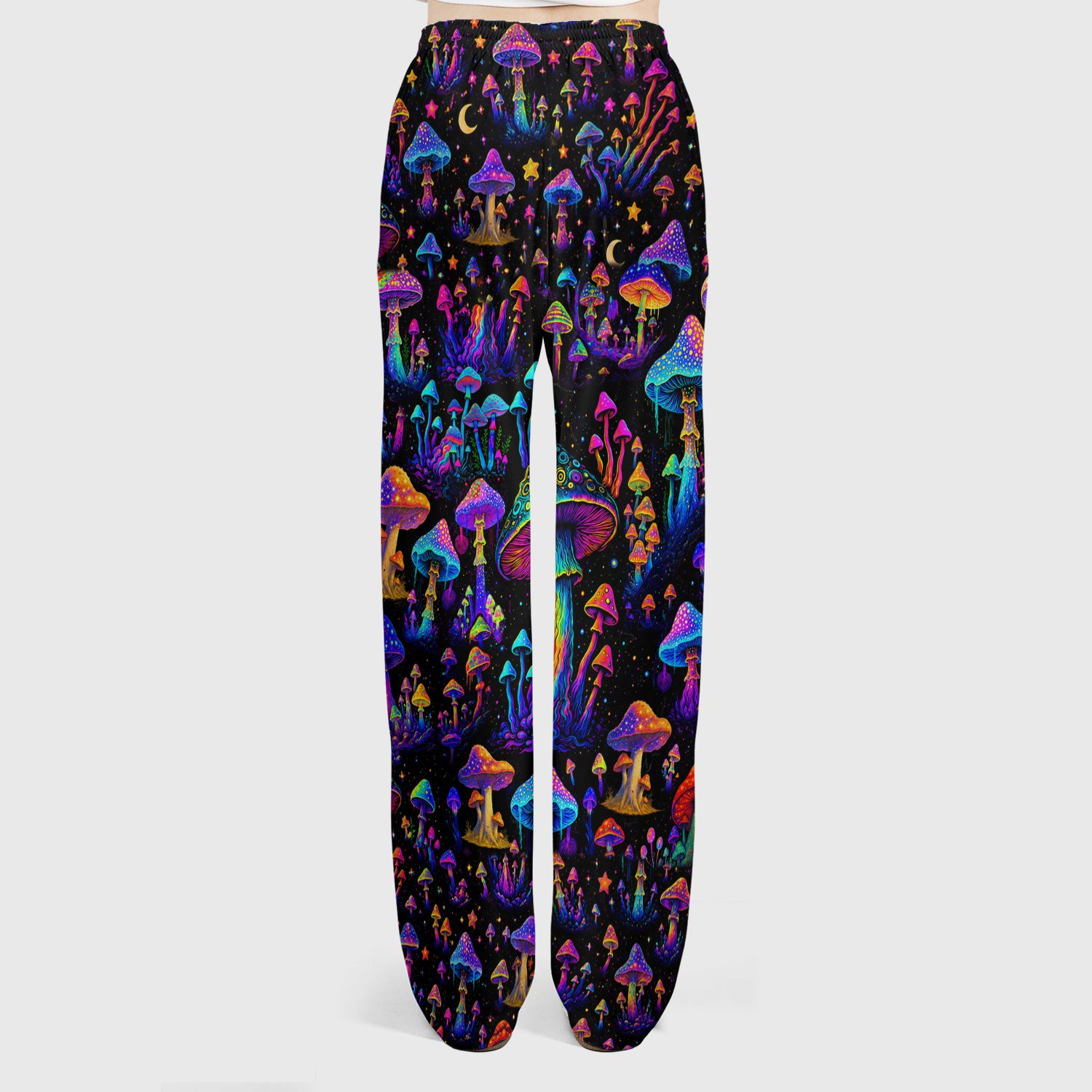 Neon Fantasy Mushroom Print Scrub Set, Scrub Pants and V Neck Top