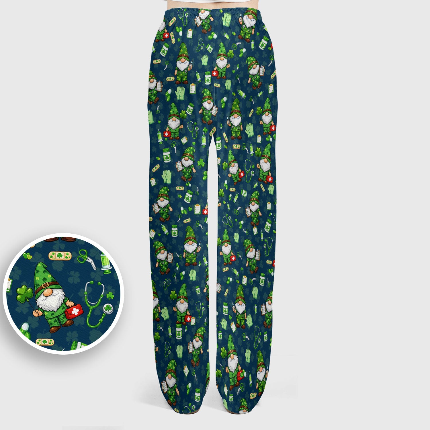 St. Patrick’s Day Nurse Gnome Scrub Set, Green Lucky Medical Pattern Nurse Shirt, Breathable Fabrics Nursing Uniform