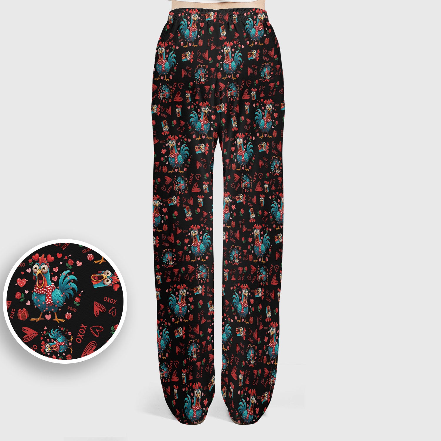 Funny Rooster Valentine Scrub Set, Cute Chicken XOXO Heart Pattern Nurse Shirt, Breathable Fabrics Nursing Uniform