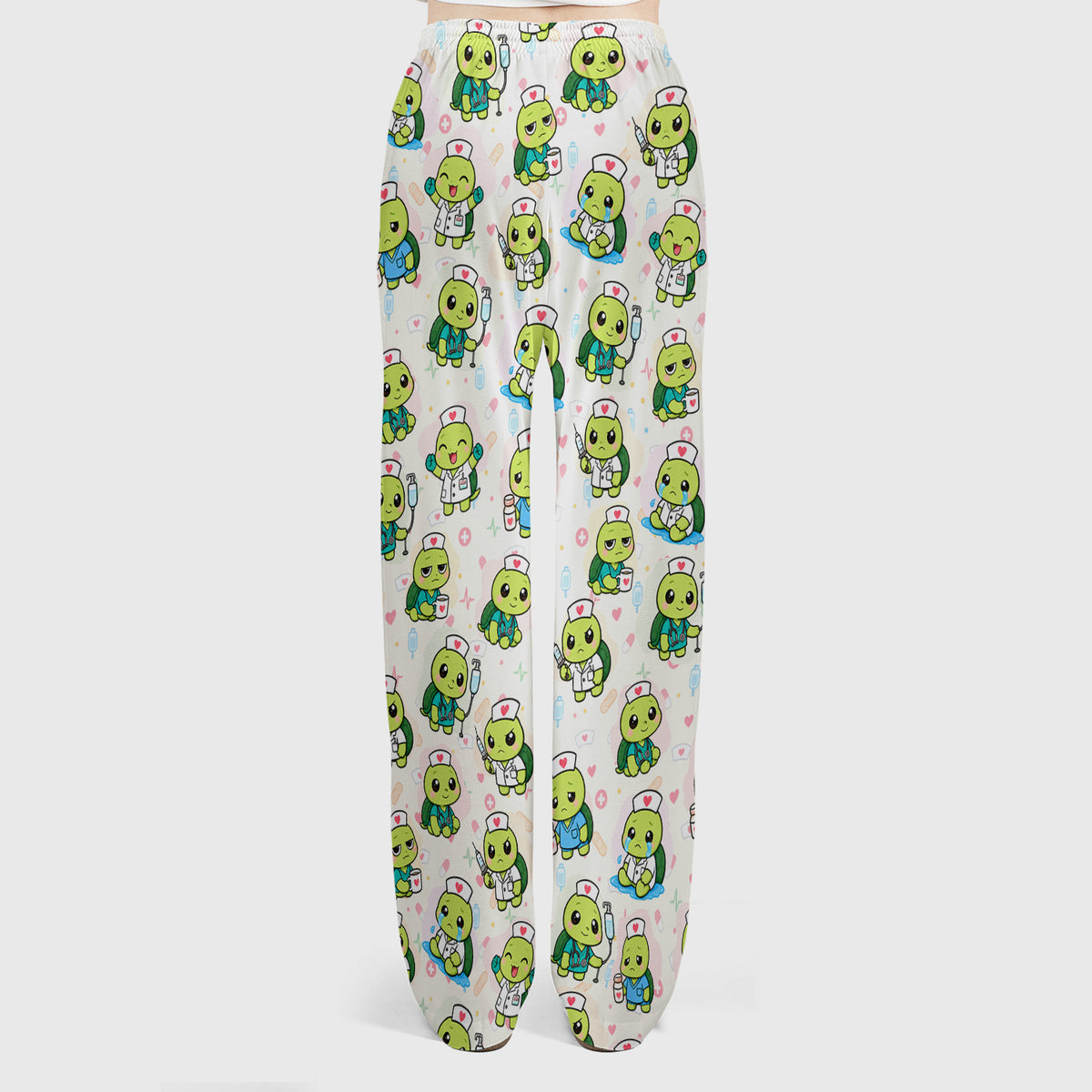 Cute Nurse Turtle Medical Icons Scrub Set, Scrub Pants and V Neck Top