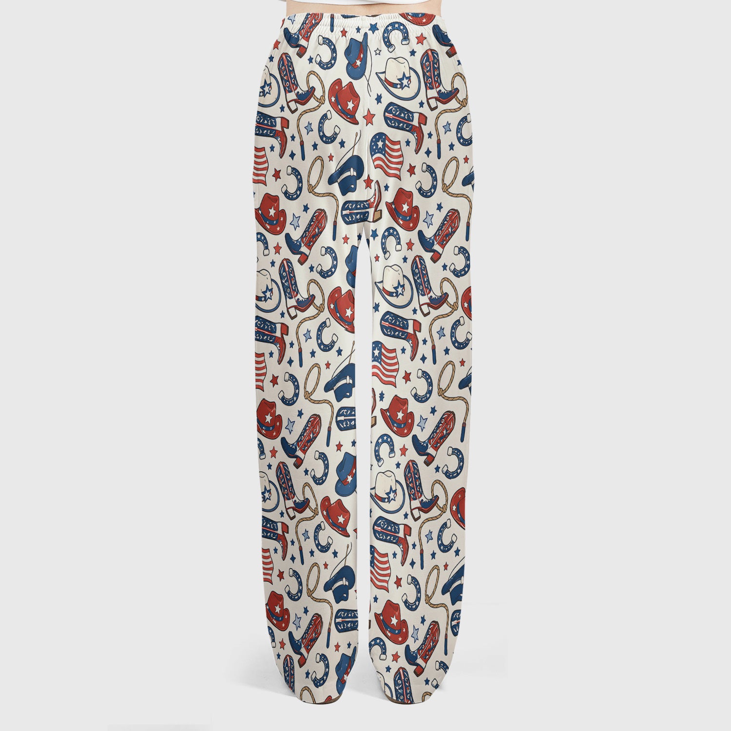 Patriotic Cowboy Boots Horseshoe Pattern Scrub Set, Scrub Pants and V Neck Top
