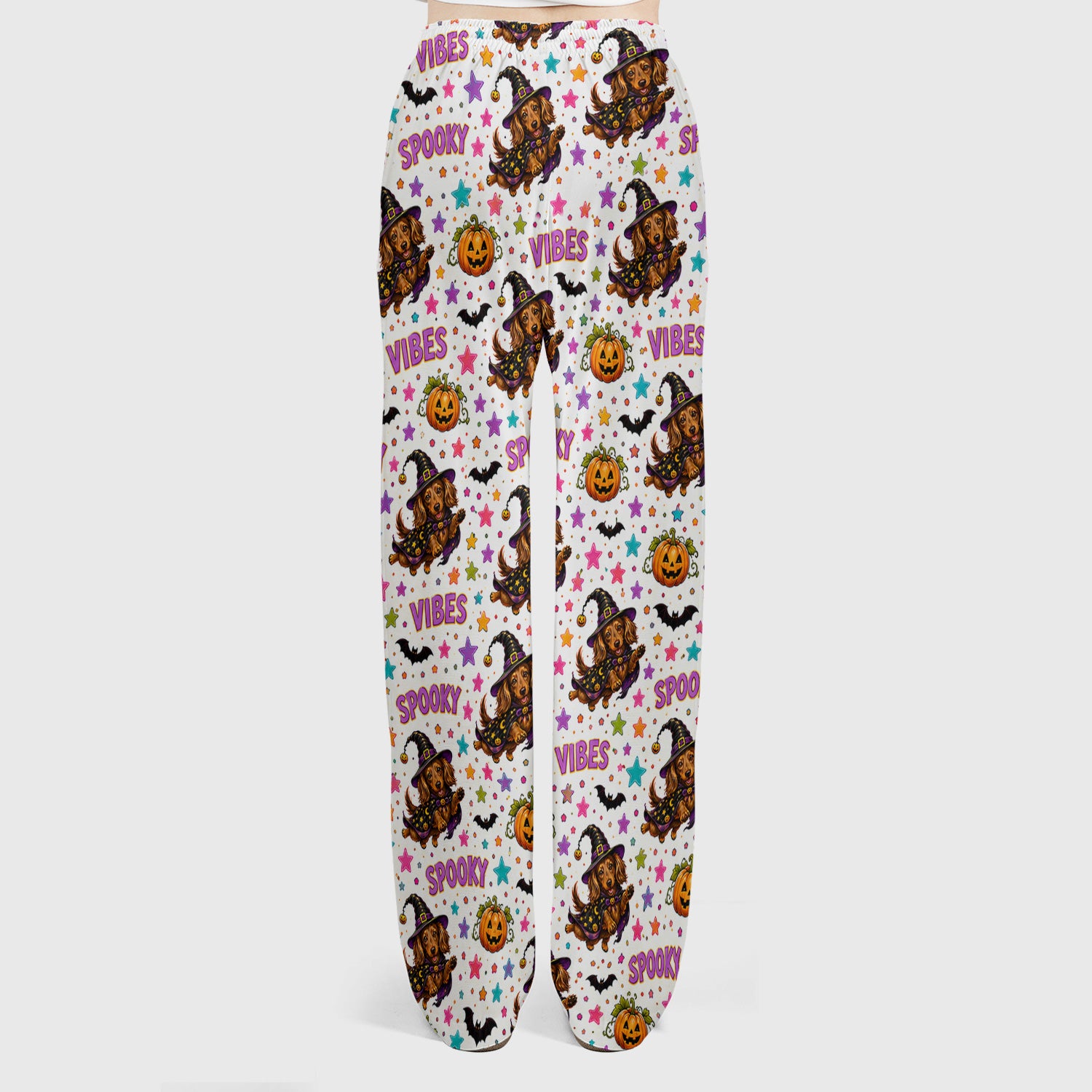 Spooky Dachshund Vibes Print Scrub Set, Scrub Pants and V Neck Top