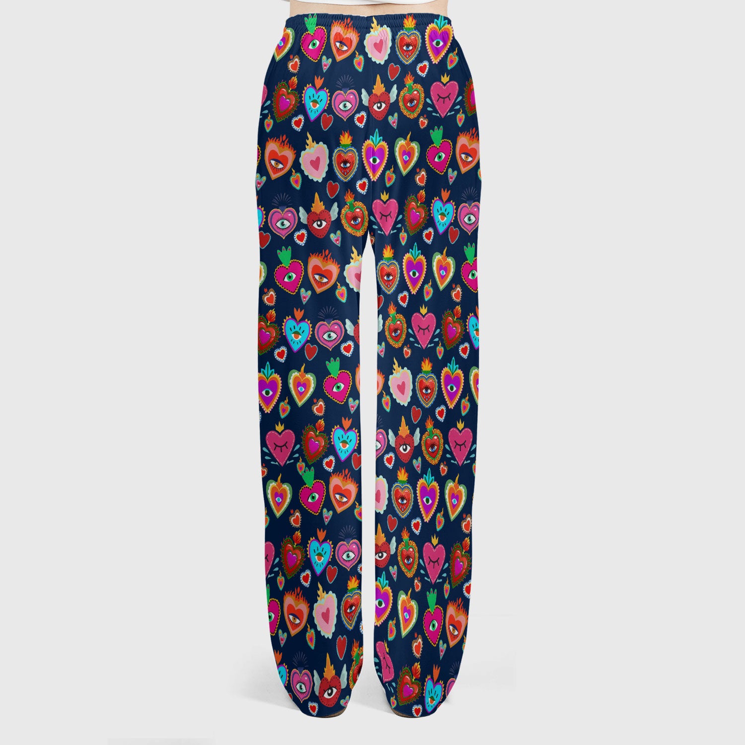 Valentine Colorful Sacred Heart Print Women's Scrub Set, Scrub Pants and V Neck Top