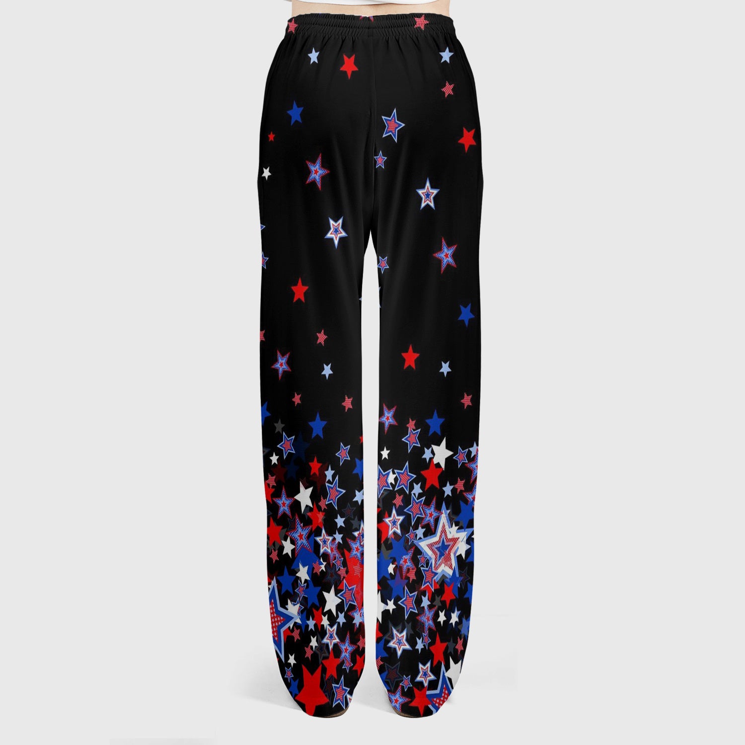 Festive Patriotic Red Blue Star Pattern Scrub Set, Scrub Pants and V Neck Top