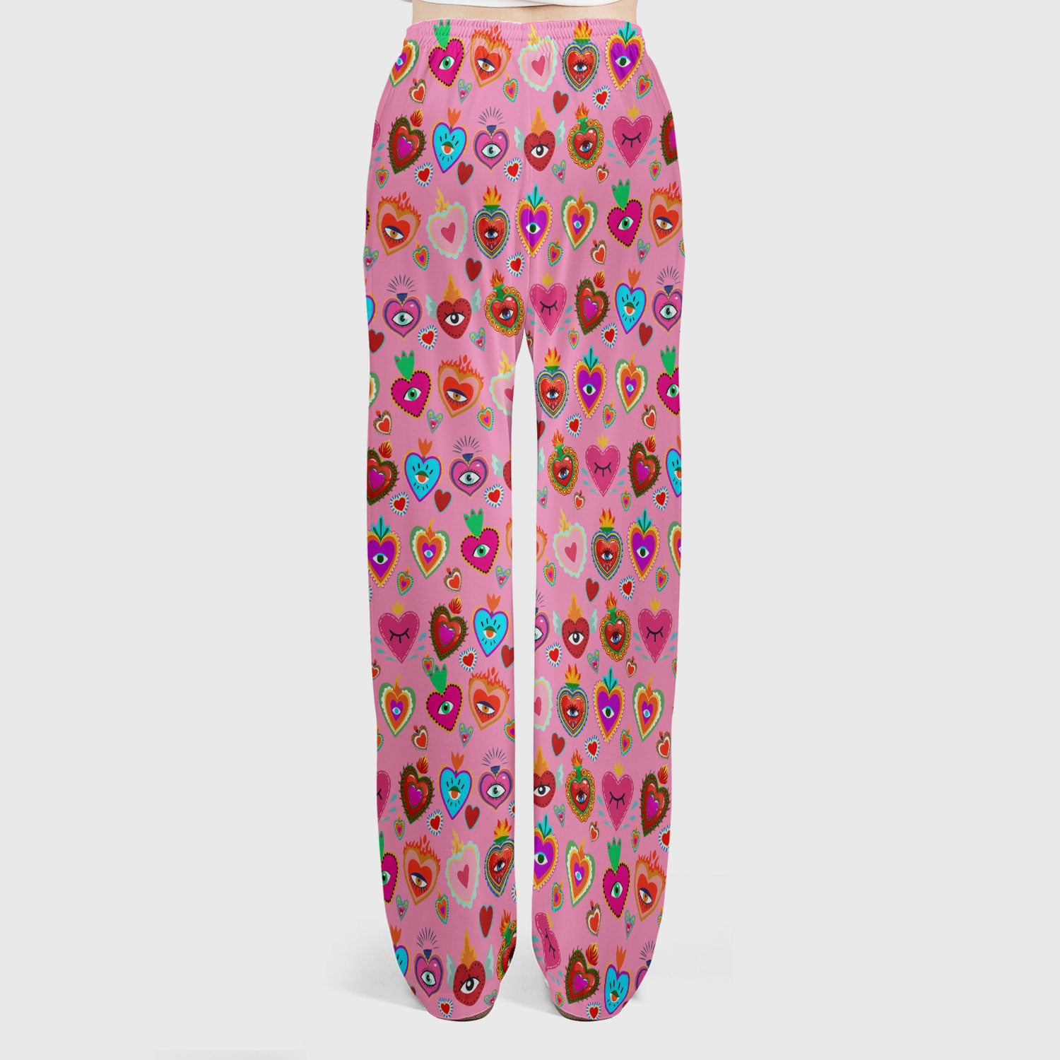 Valentine Colorful Sacred Heart Print Women's Scrub Set, Scrub Pants and V Neck Top