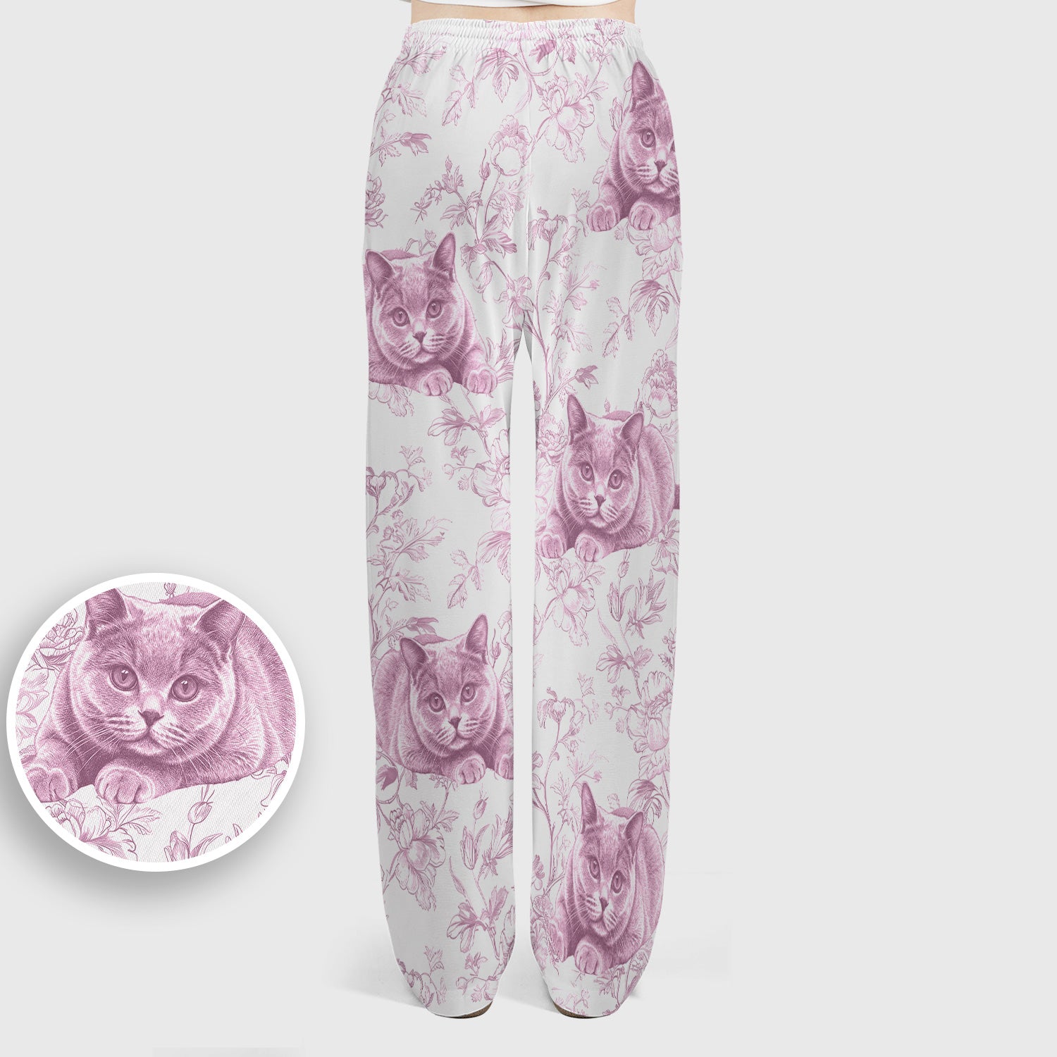 Custom Dog Cat Style Chinoiserie Pattern Scrubs Sets, Scrub Pants and V Neck Top