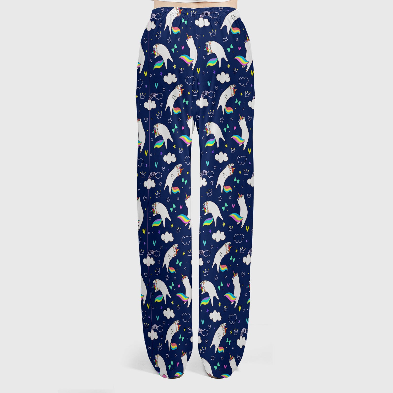 Unicorn Cat With Rainbow Tail Clouds Scrub Set, Scrub Pants and V Neck Top