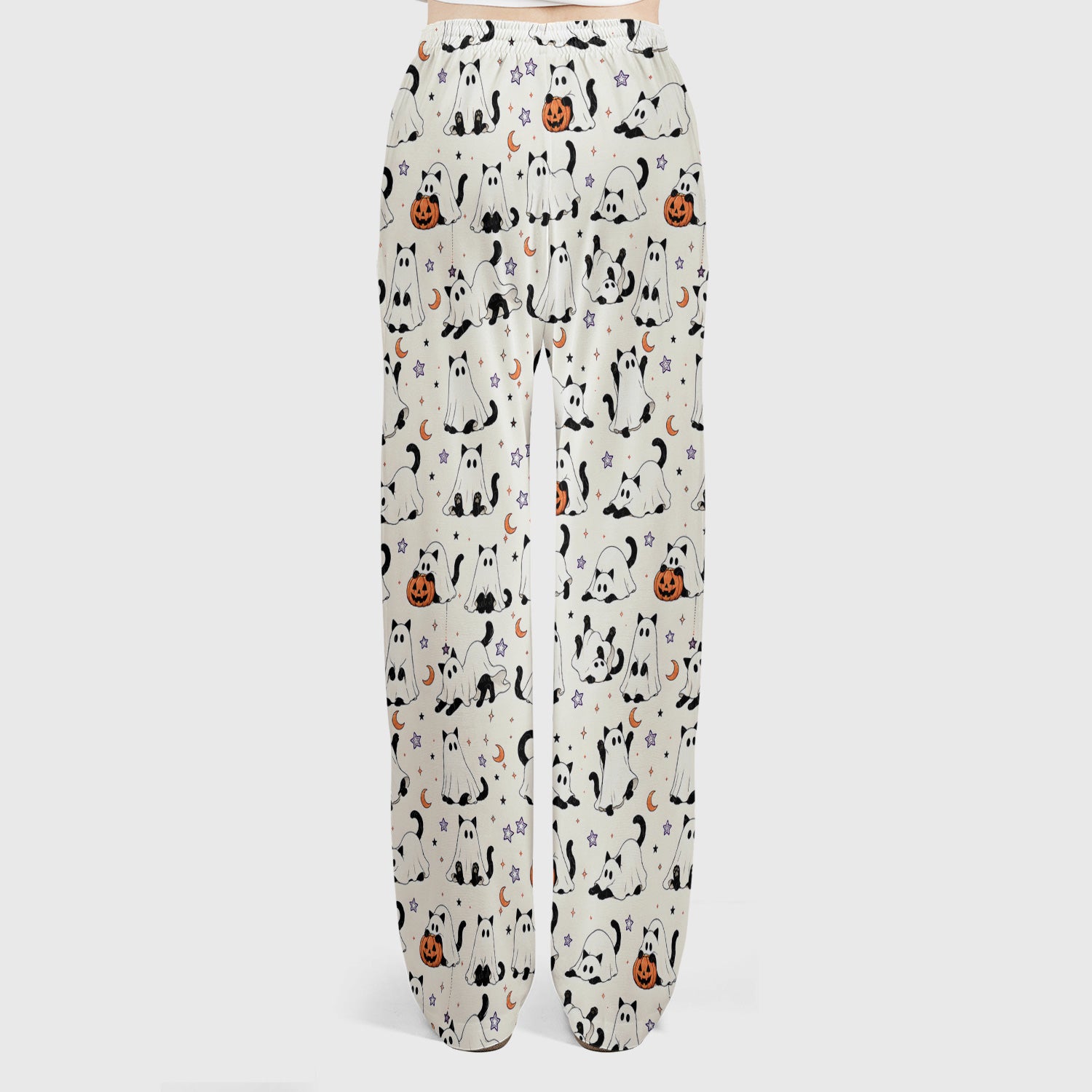 Halloween Ghost Cats And Pumpkins Scrub Set, Scrub Pants and V Neck Top