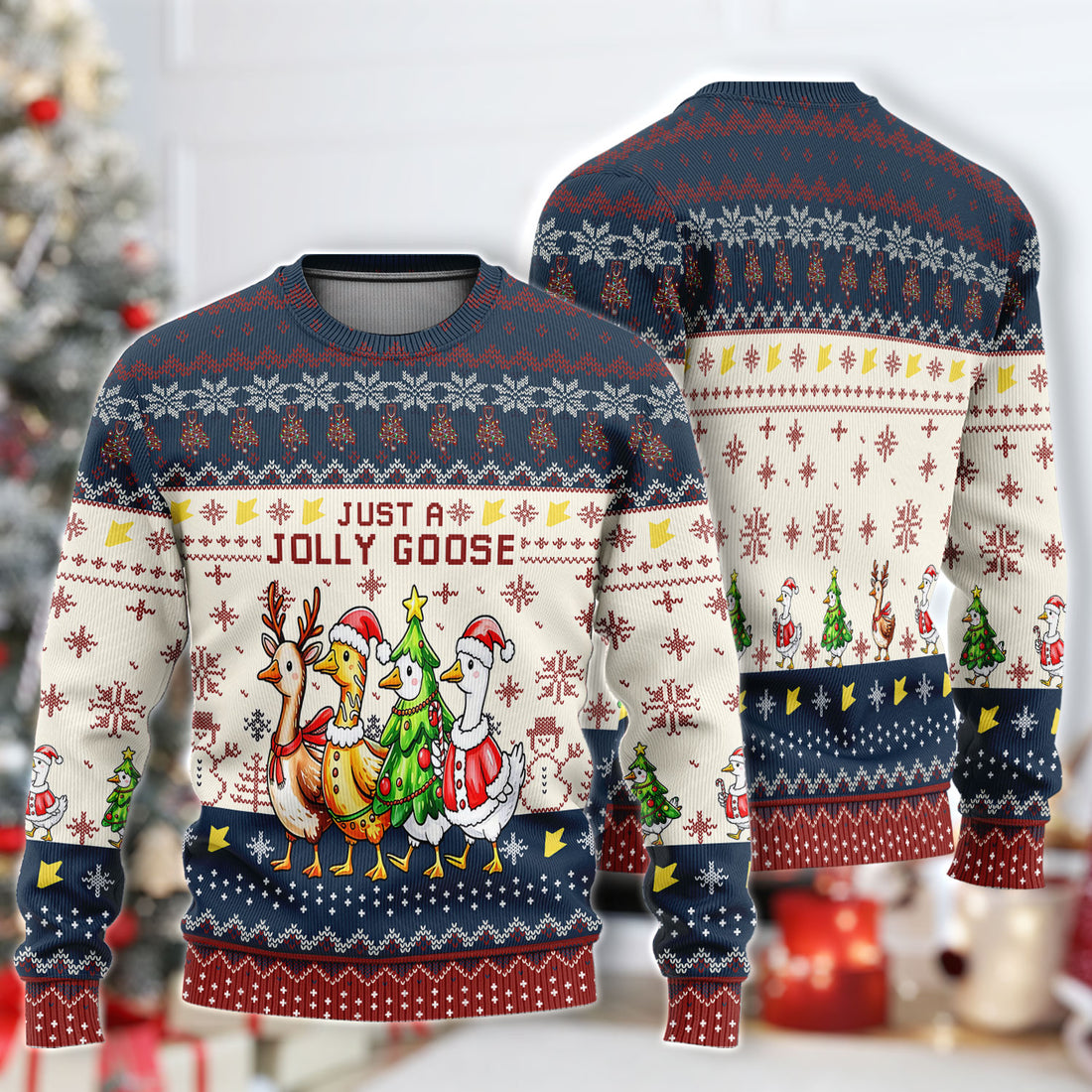 Funny Jolly Goose Christmas Sweater – Playful Holiday Goose Squad Pattern Ugly Sweater – Festive Medical Uniform for Nurses, Vets & Healthcare Workers