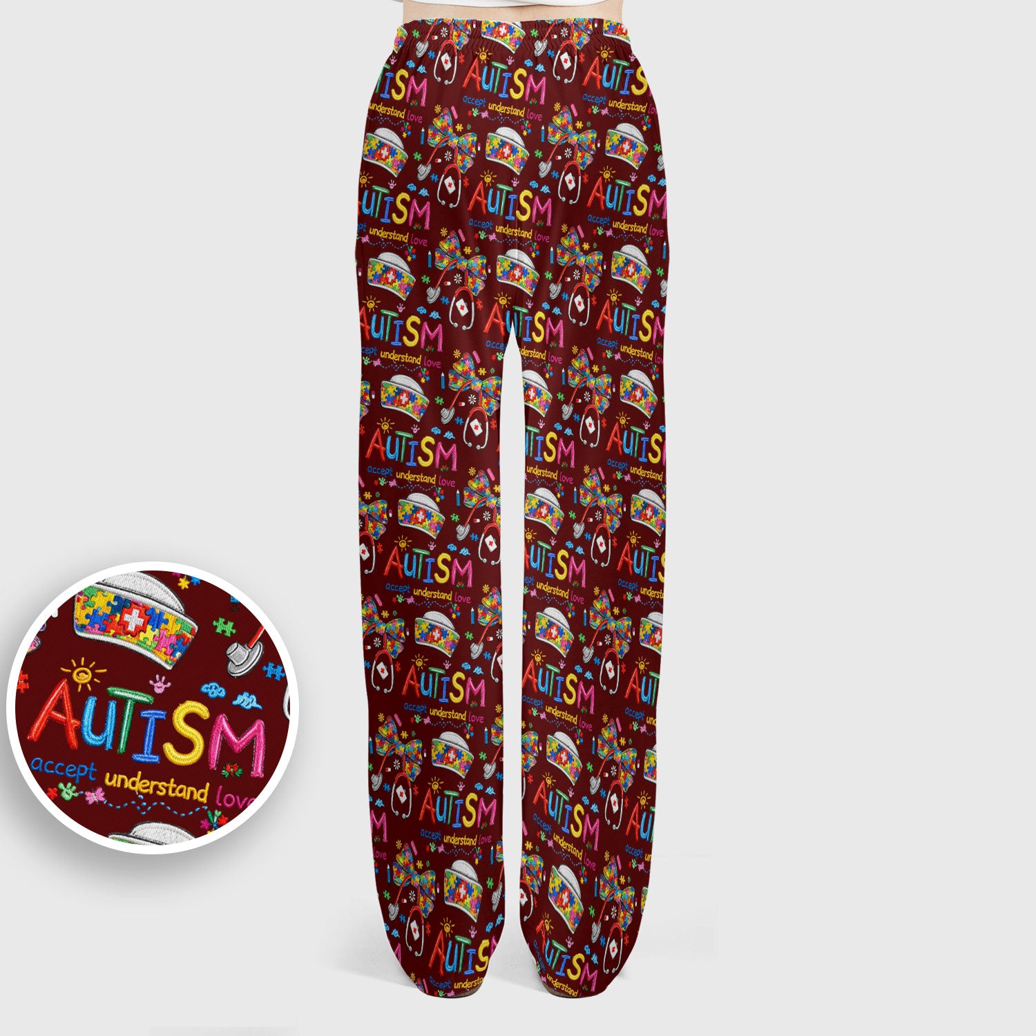 Autism Awareness Pattern Nurse Scrub Set, Accept Understand Love Puzzle Nurses Shirt, Breathable Fabrics Nursing Uniform