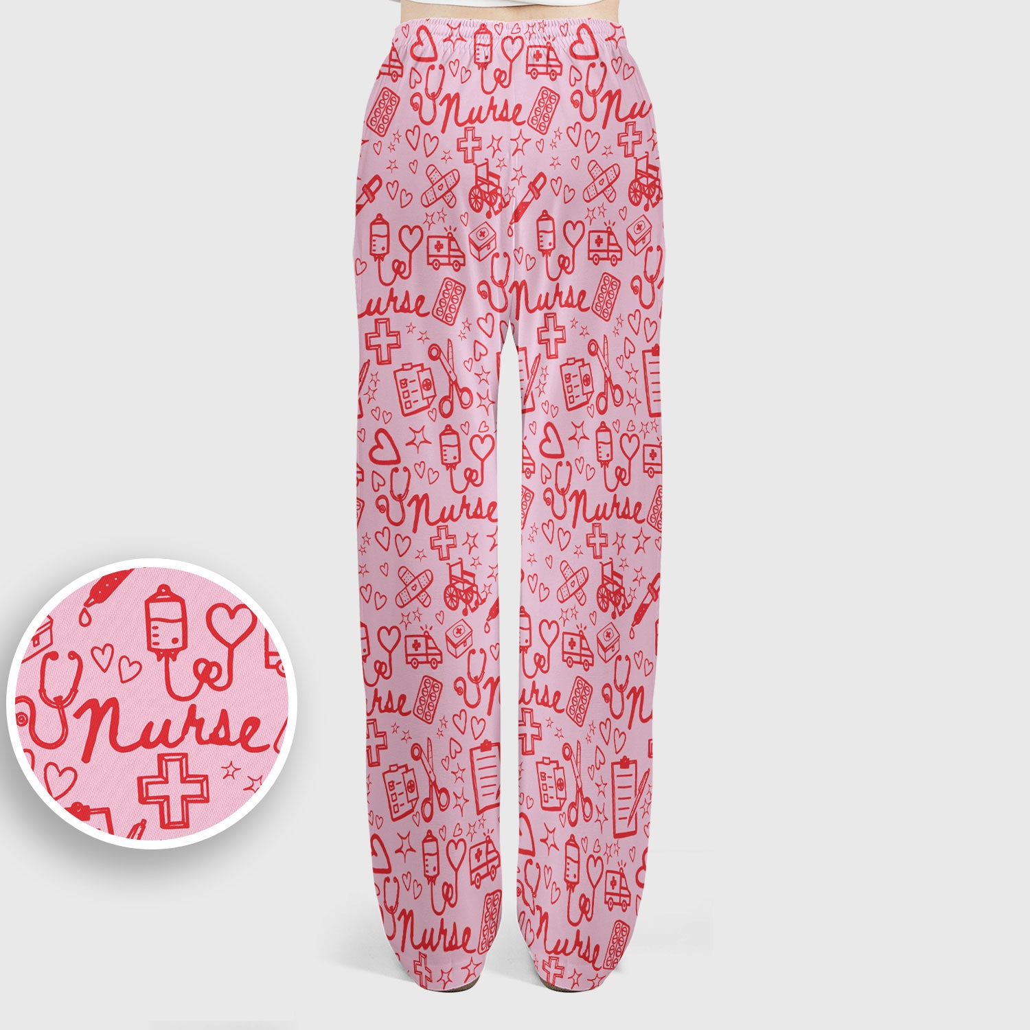 Cute Nurse Heart Medical Pattern Scrub Set, Breathable Med Uniform