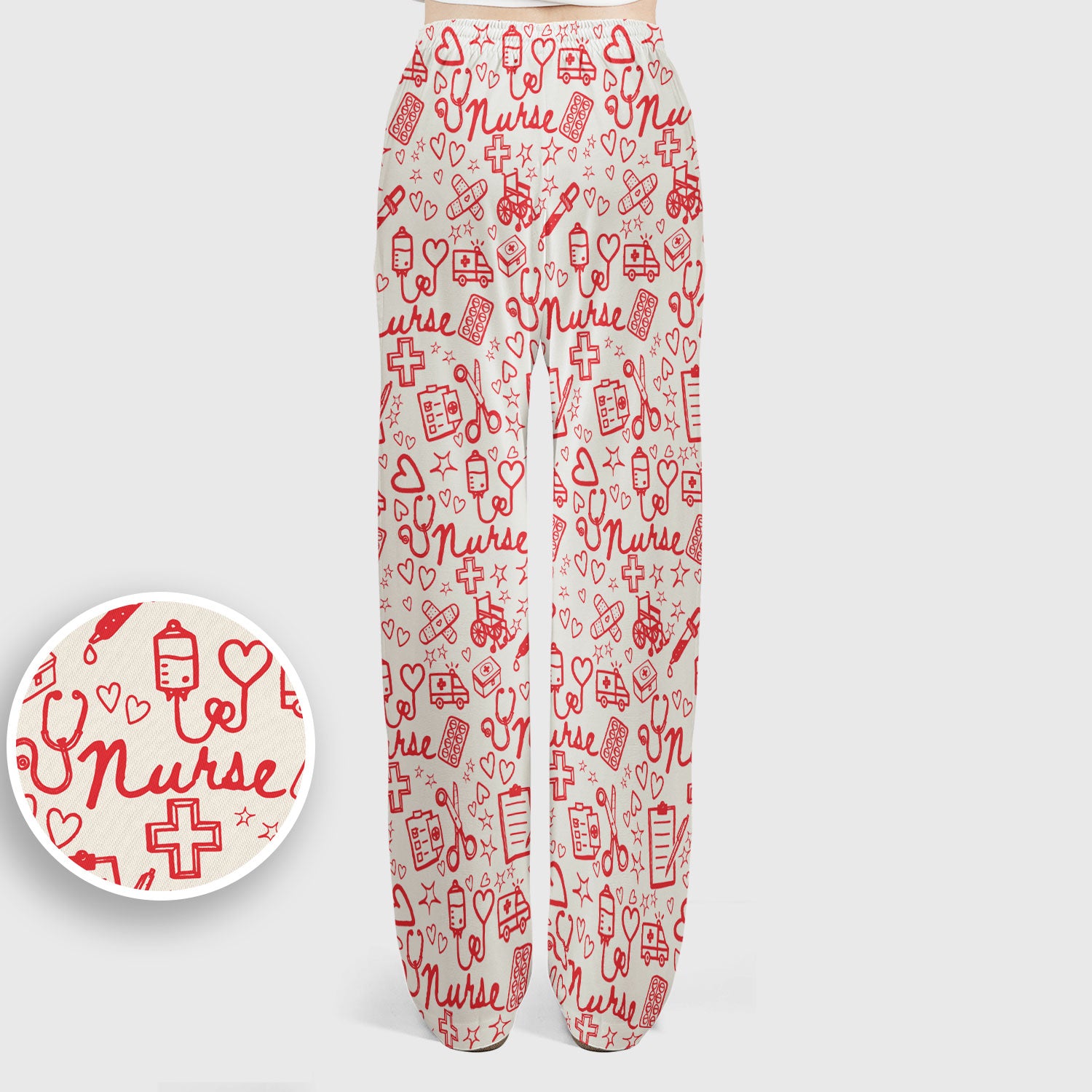 Cute Nurse Heart Medical Pattern Scrub Set, Breathable Med Uniform