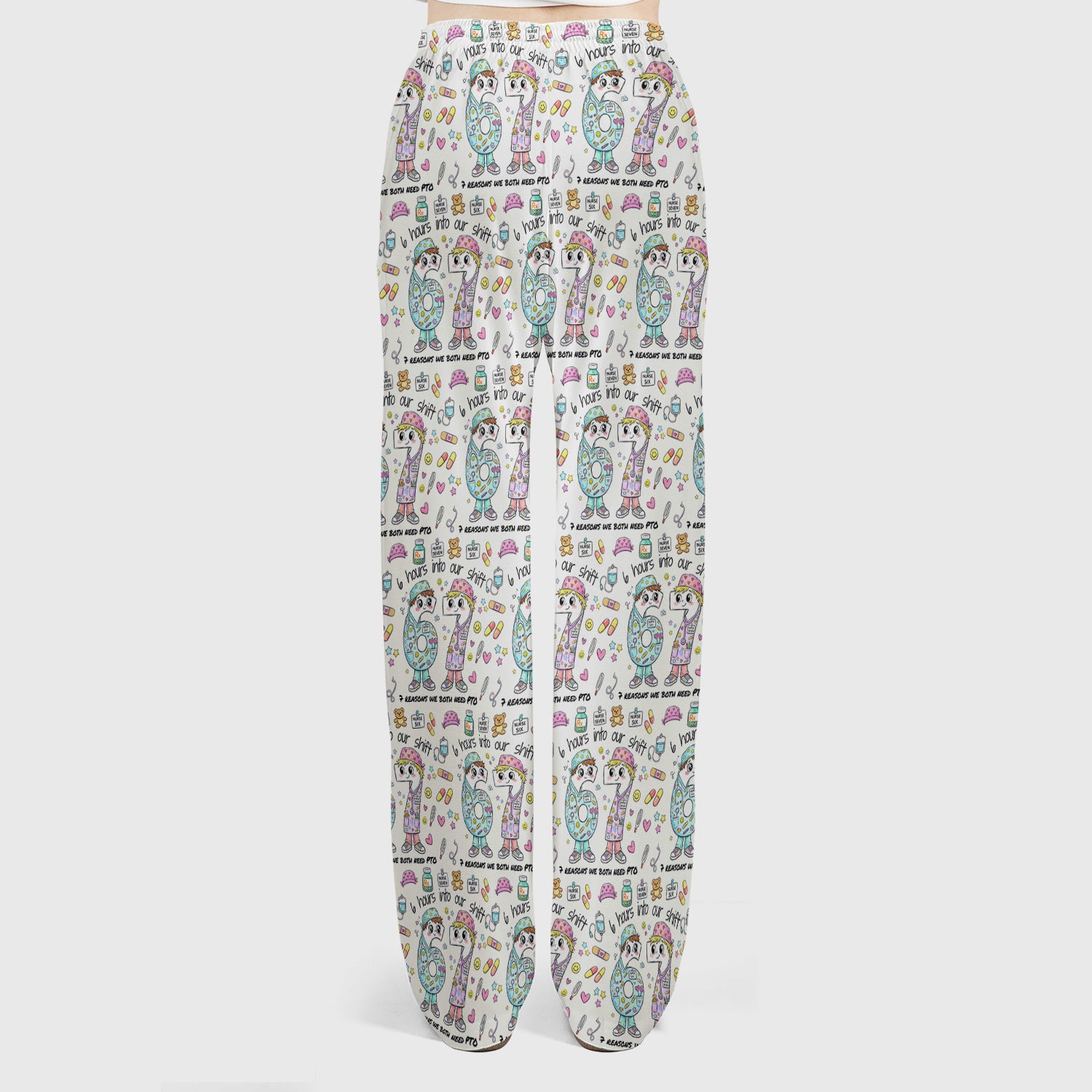 Cartoon Characters Six Hours Into Shift With Medical Doodle Scrub Set, Breathable Med Uniform