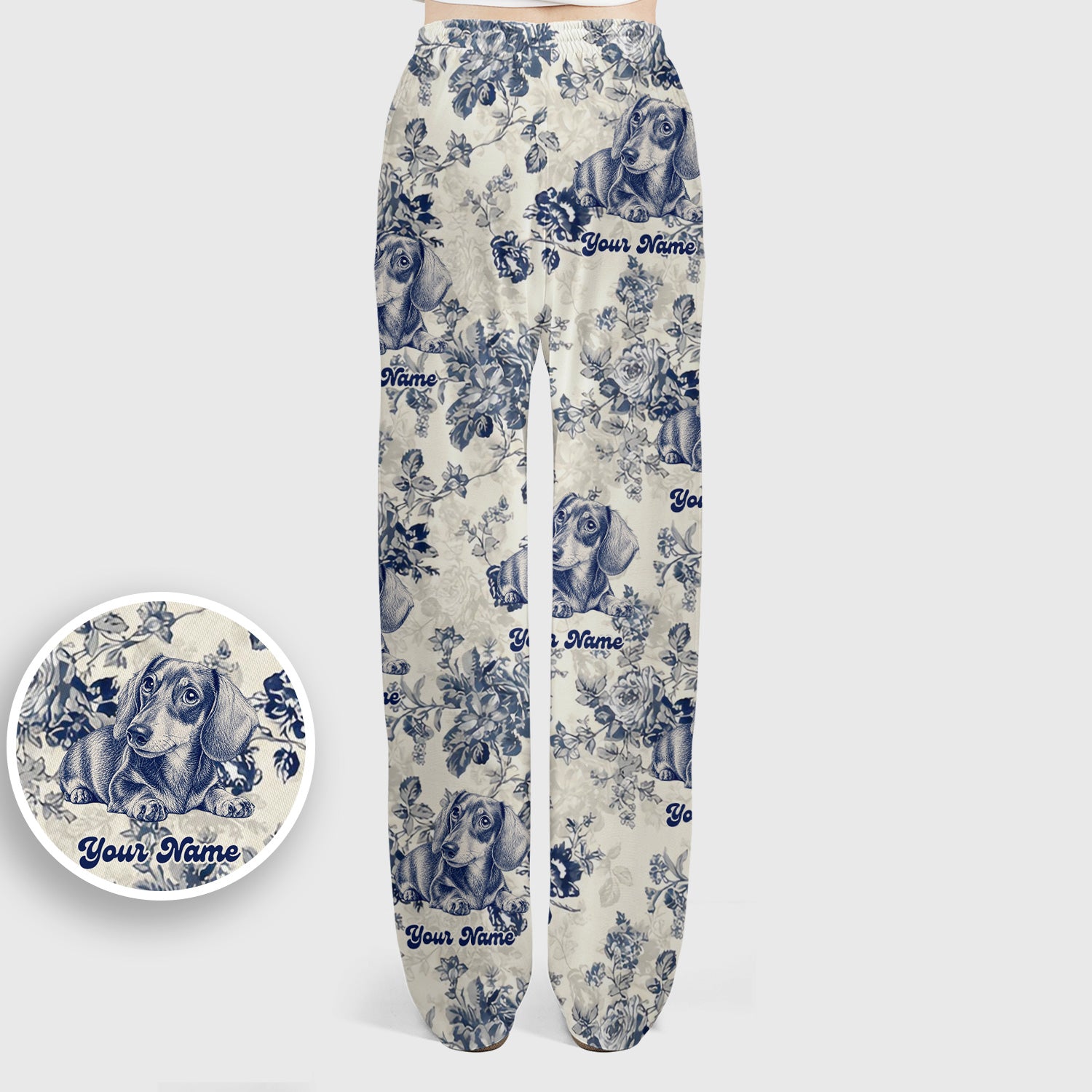 Personalized Vintage Floral Dachshund Portrait Scrub Set, Scrub Pants and V Neck Top