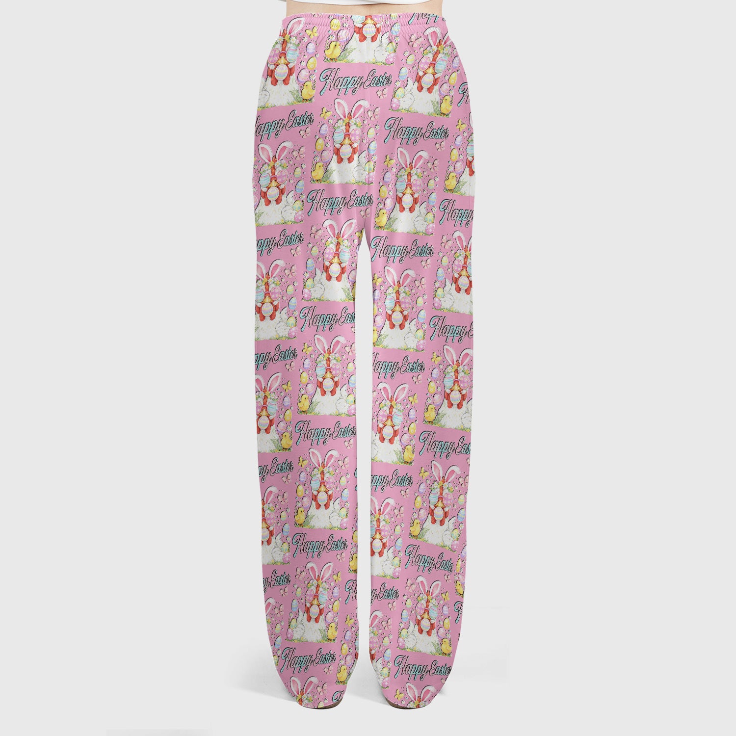 Happy Easter Bunny Eggs Pattern Scrub Set, Scrub Pants and V Neck Top