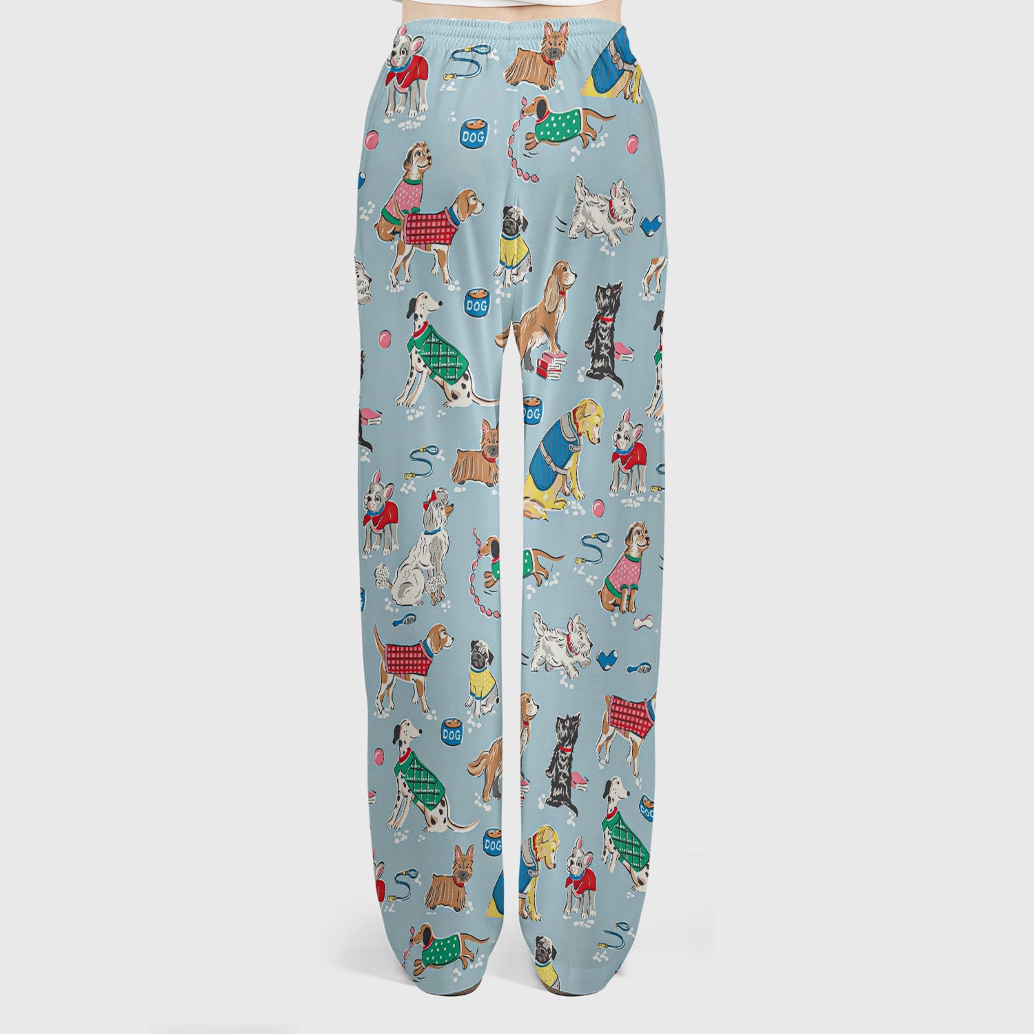 Cute Dog Wearing Sweater Playing Ball Pattern Scrub Set, Scrub Pants and V Neck Top