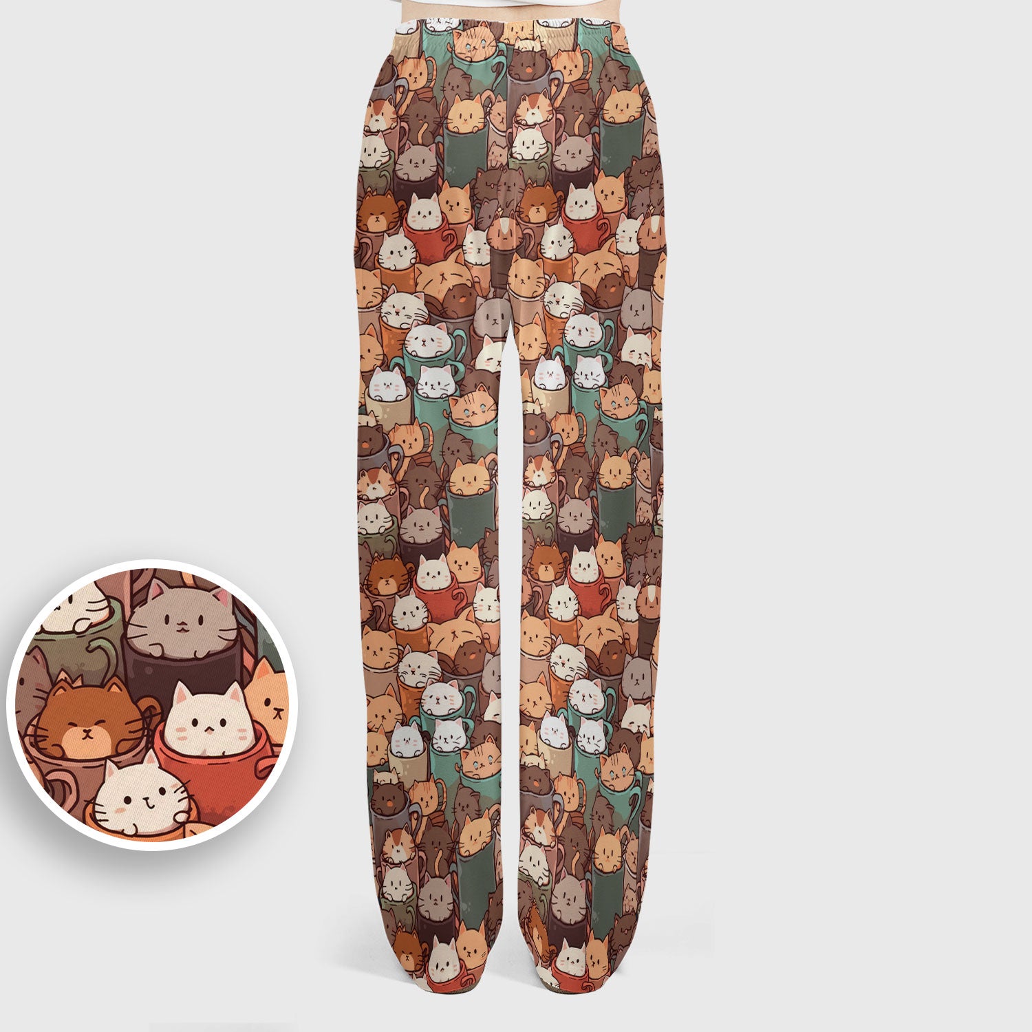Cute Coffee Cat Scrub Set, Cozy Kittens in Mug Pattern Nurse Shirt, Breathable Fabrics Nursing Uniform