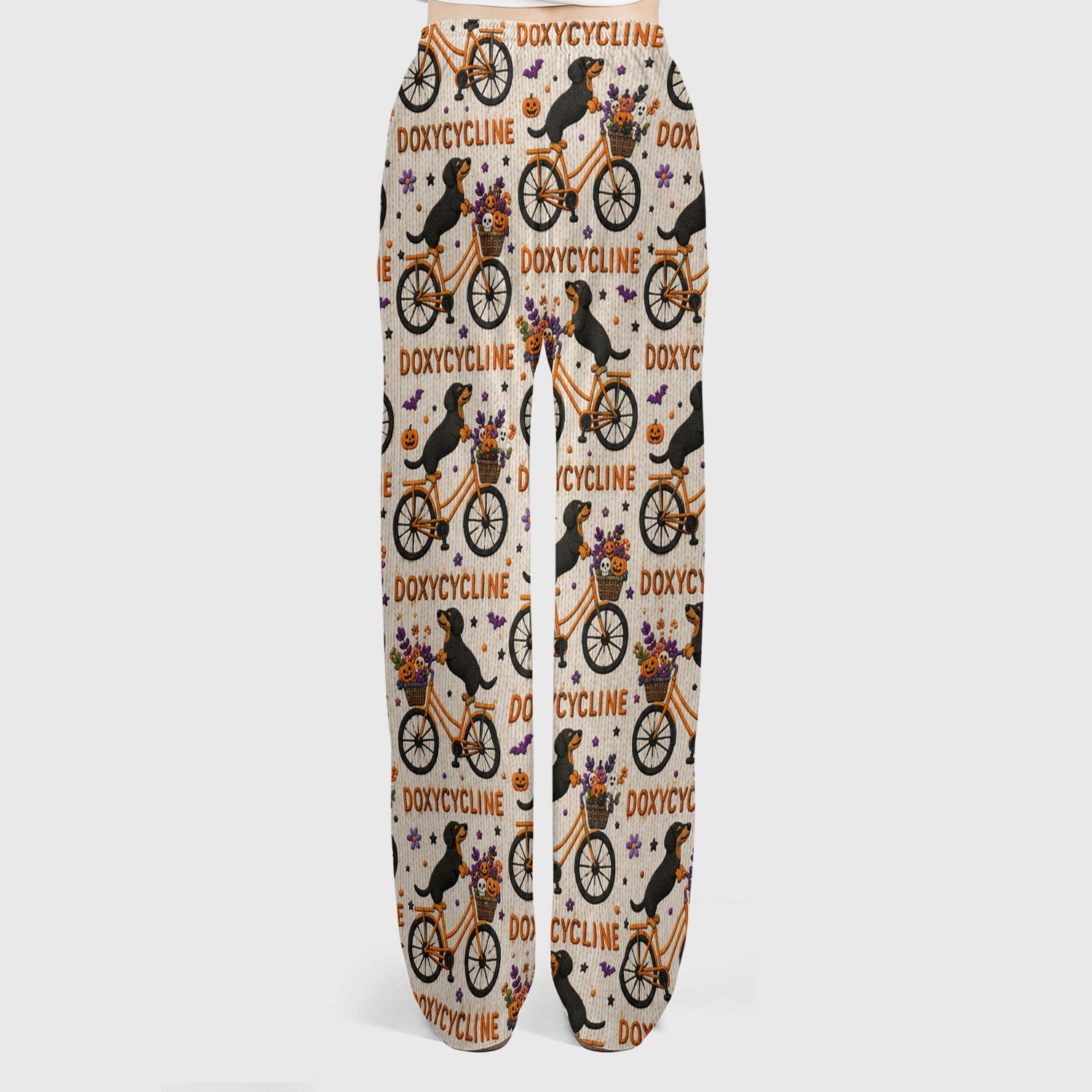 Halloween Dachshund with Doxycycline Bike Print Scrub Set, Scrub Pants and V Neck Top