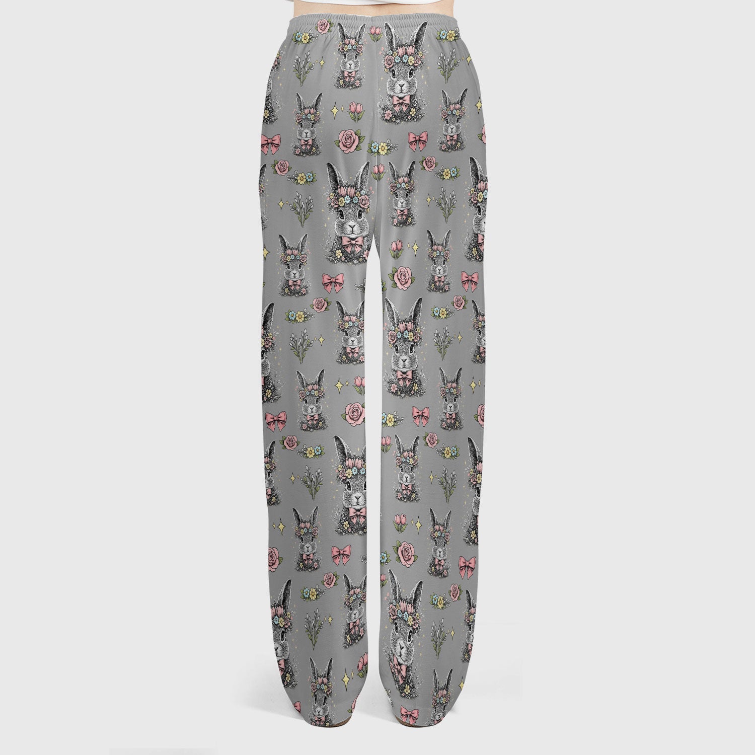 Vintage Floral Bunny Print Scrub Set, Scrub Pants and V Neck Top