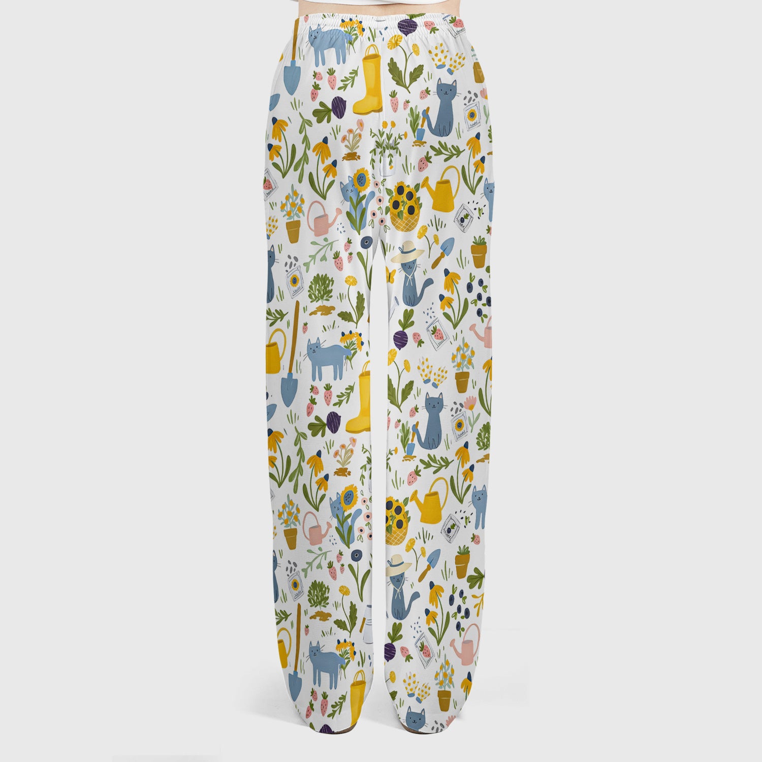 Cat Gardening Wildflower Tools Pattern Scrub Set, Scrub Pants and V Neck Top