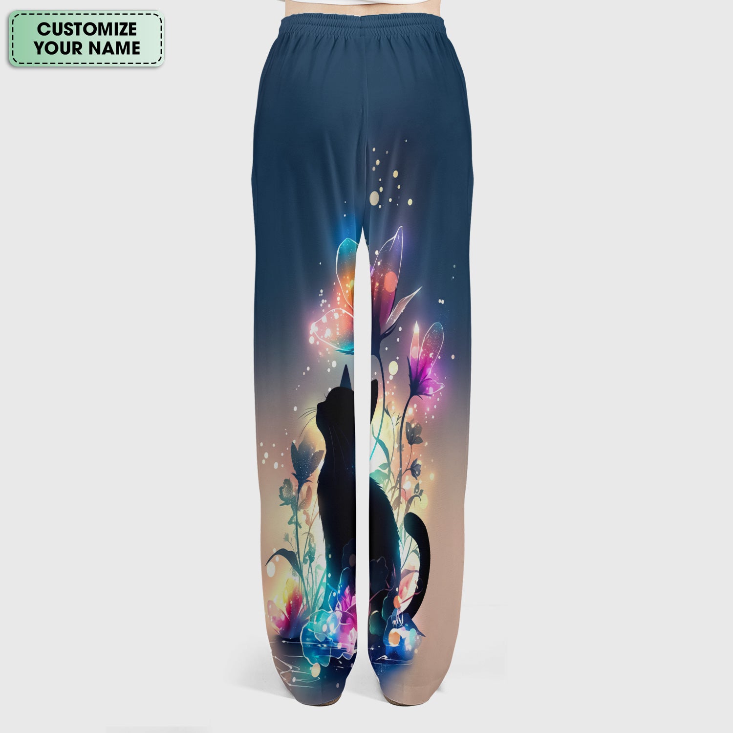 Custom Name Cat Floral Glow Pattern Scrub Set, Women's Scrub Sets