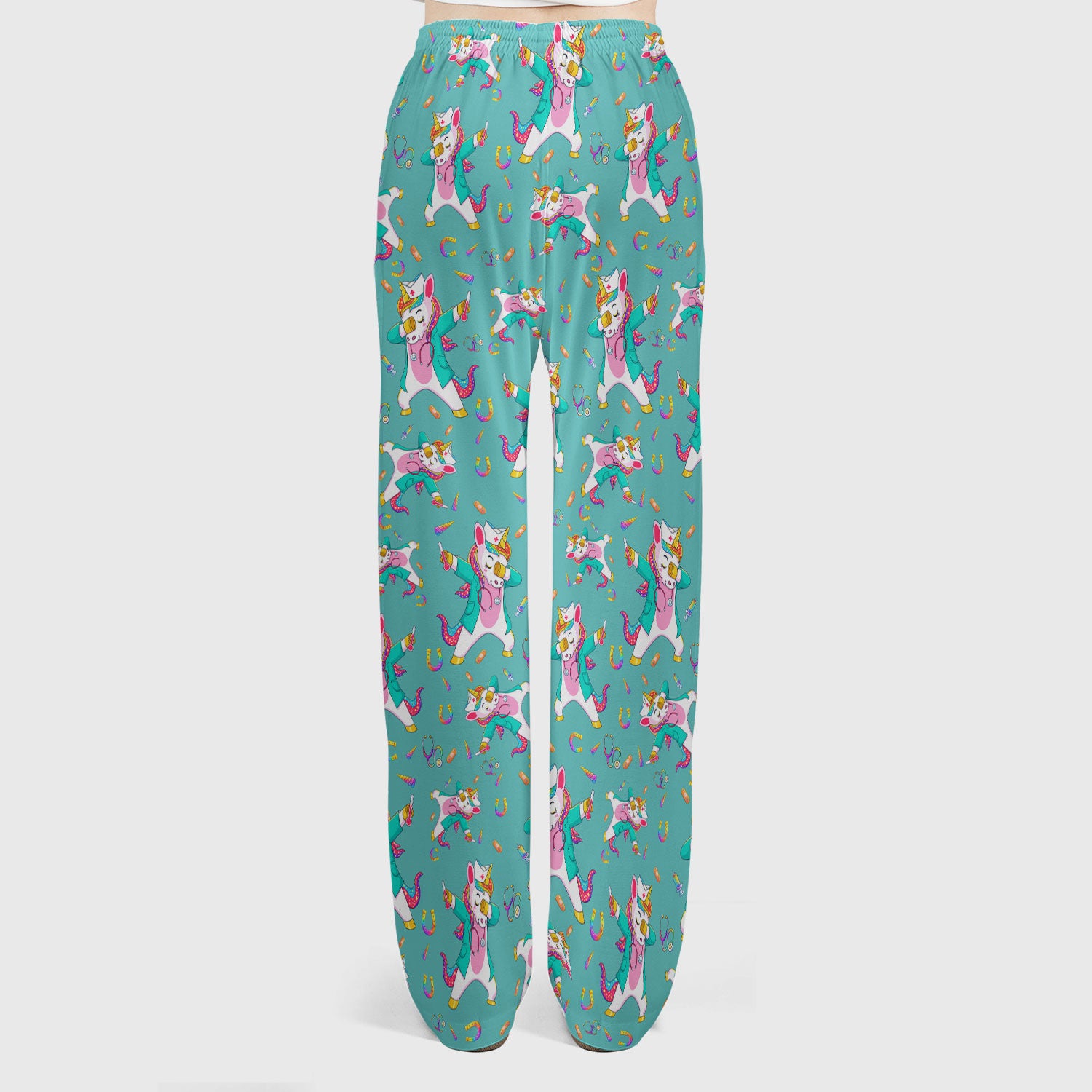 Cute Unicorn Nurse Dance Pattern Women's Sets, Scrub Pants and V Neck Top