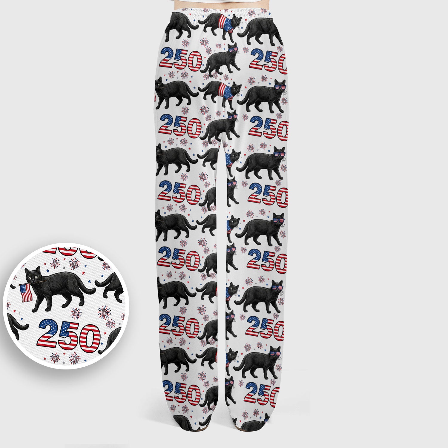 Black Cat 250 USA Flag Fireworks Pattern Scrub Sets, Scrub Pants and V Neck Top